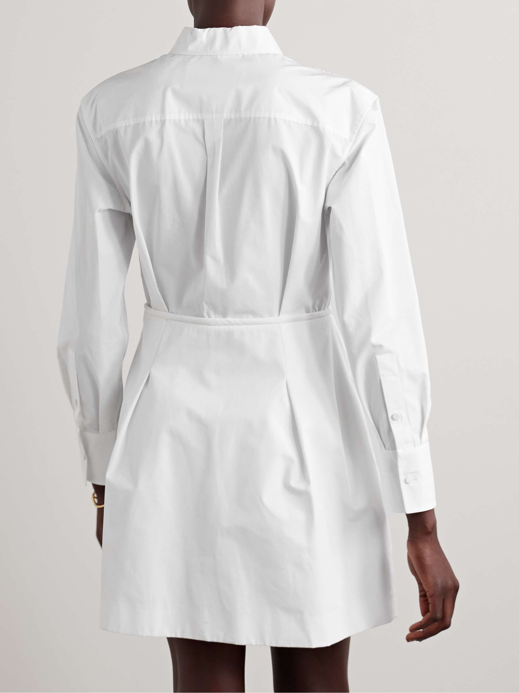 Bow-detailed pleated cotton-poplin mini shirt dress view