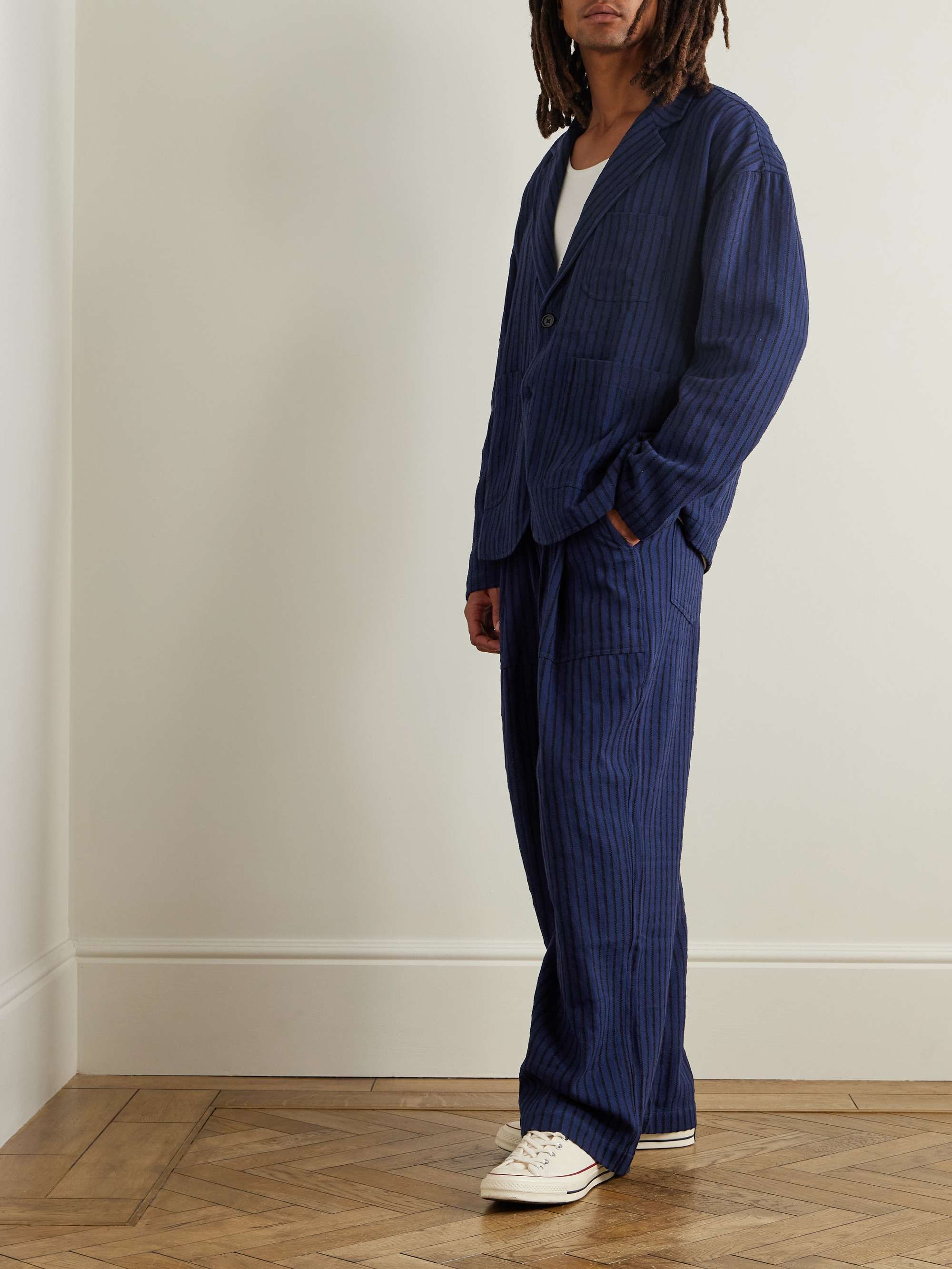 Yuki Wide-Leg Pleated Striped Cotton Suit Trousers view