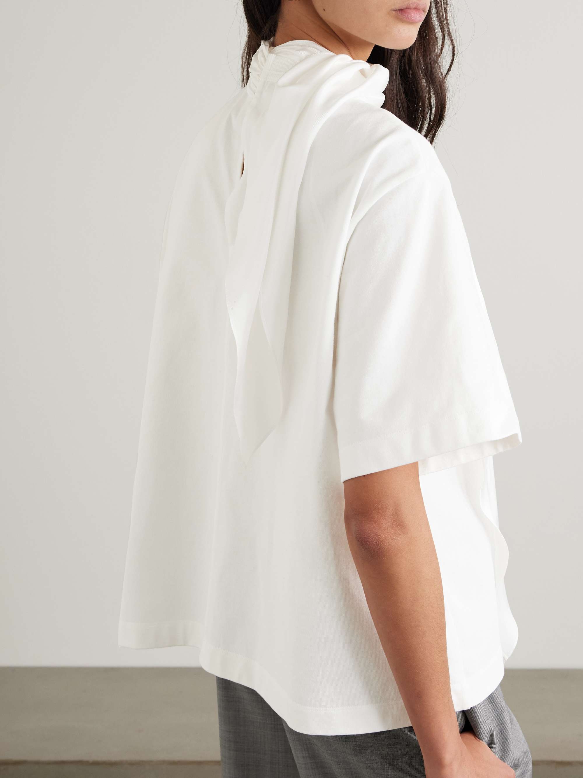 Oversized scarf-detailed silk twill-trimmed cotton-jersey T-shirt view