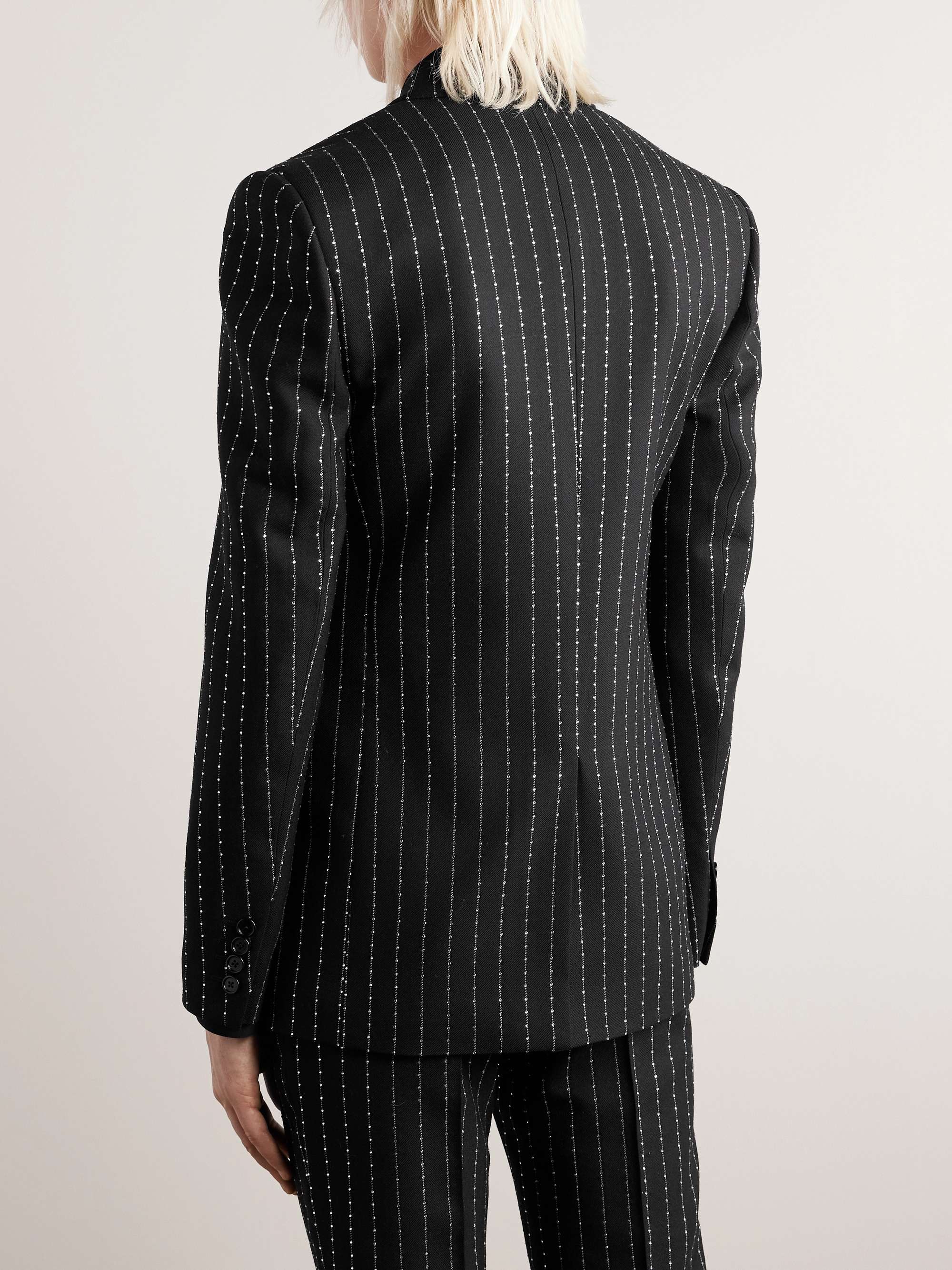Slim-Fit Pinstriped Crystal-Embellished Wool-Twill Suit Jacket view