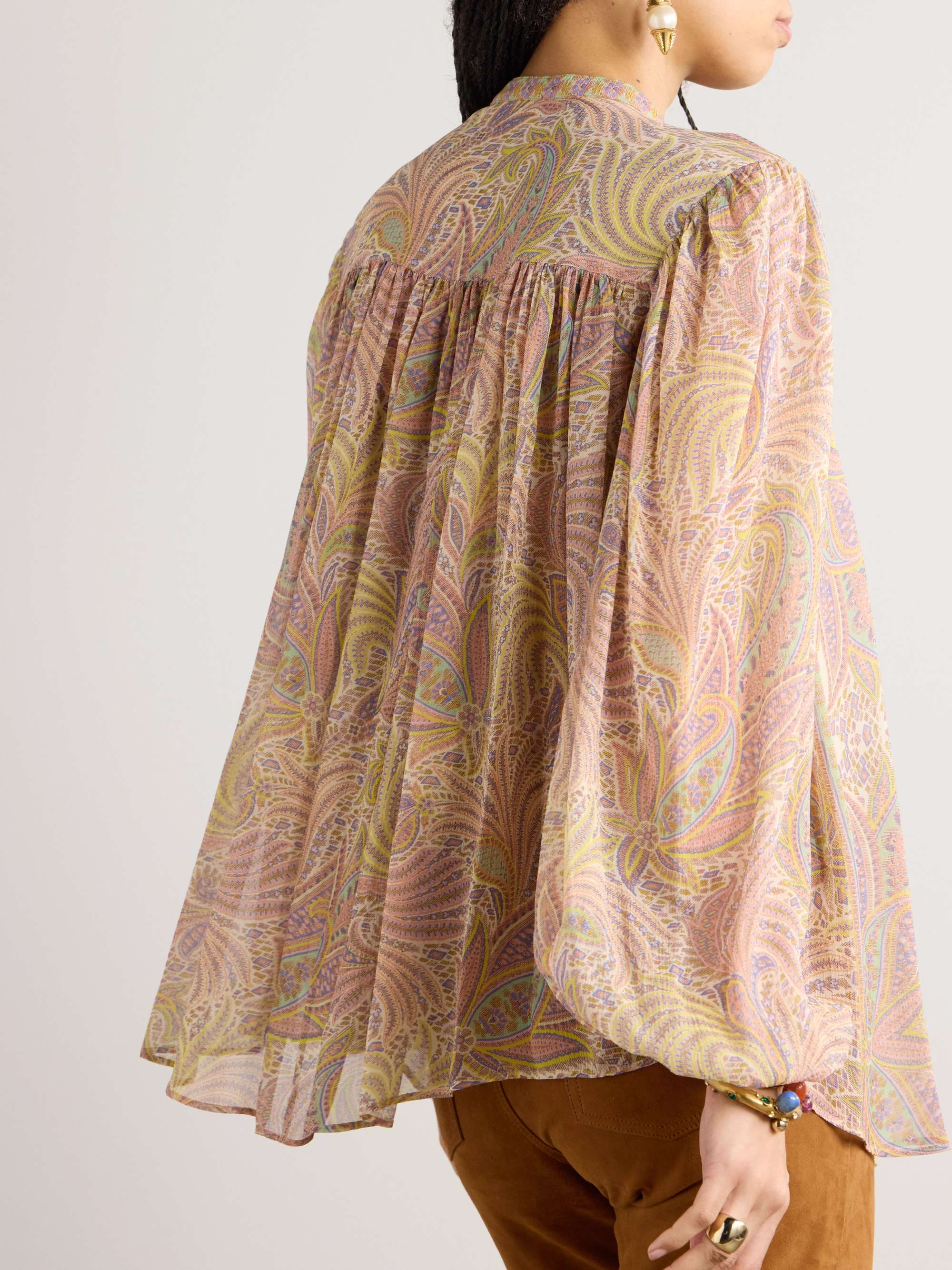 Gathered paisley-print silk-chiffon blouse view