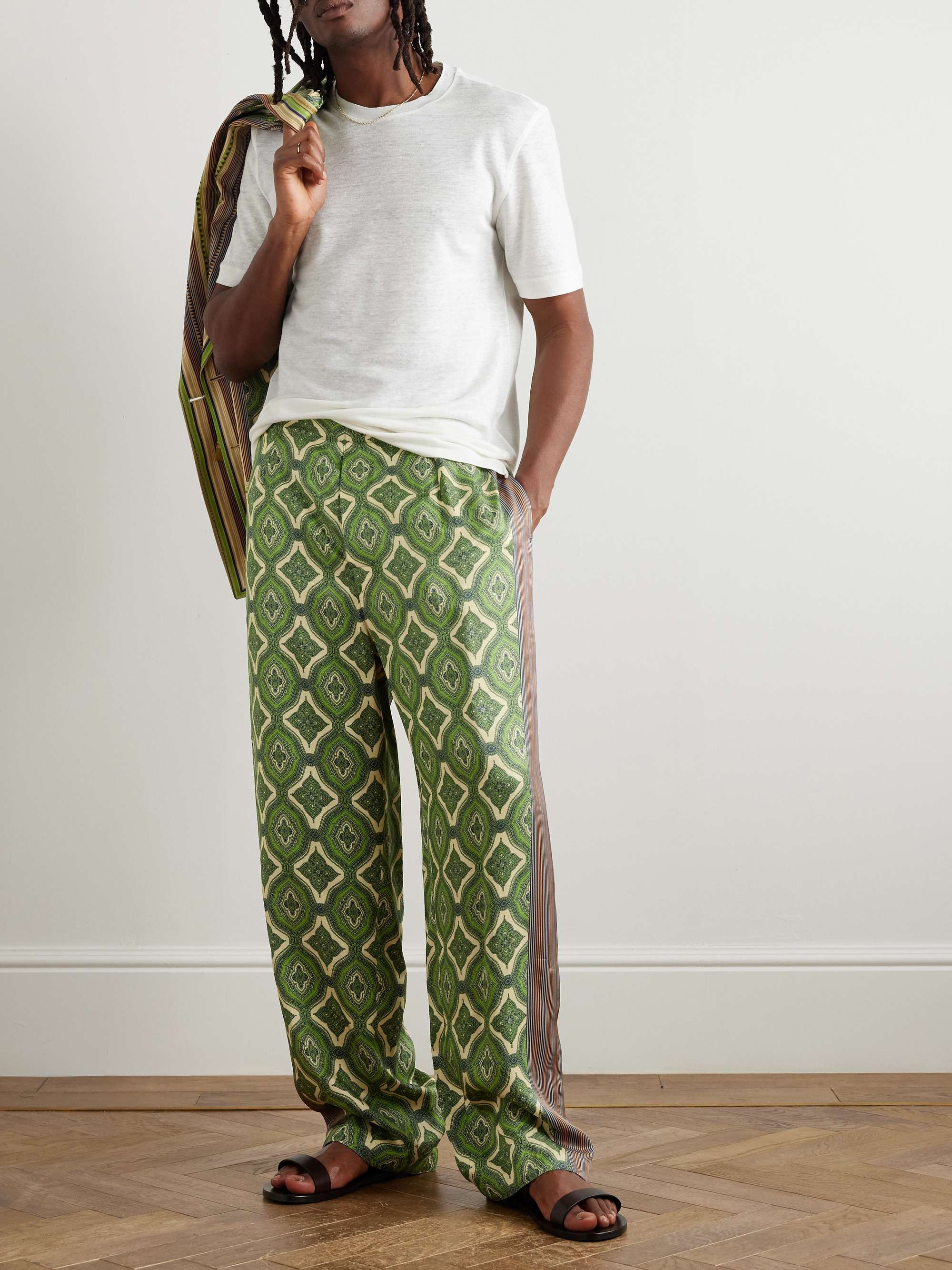 Harlequin Straight-Leg Pleated Striped Paisley-Print Satin-Twill Suit Trousers view