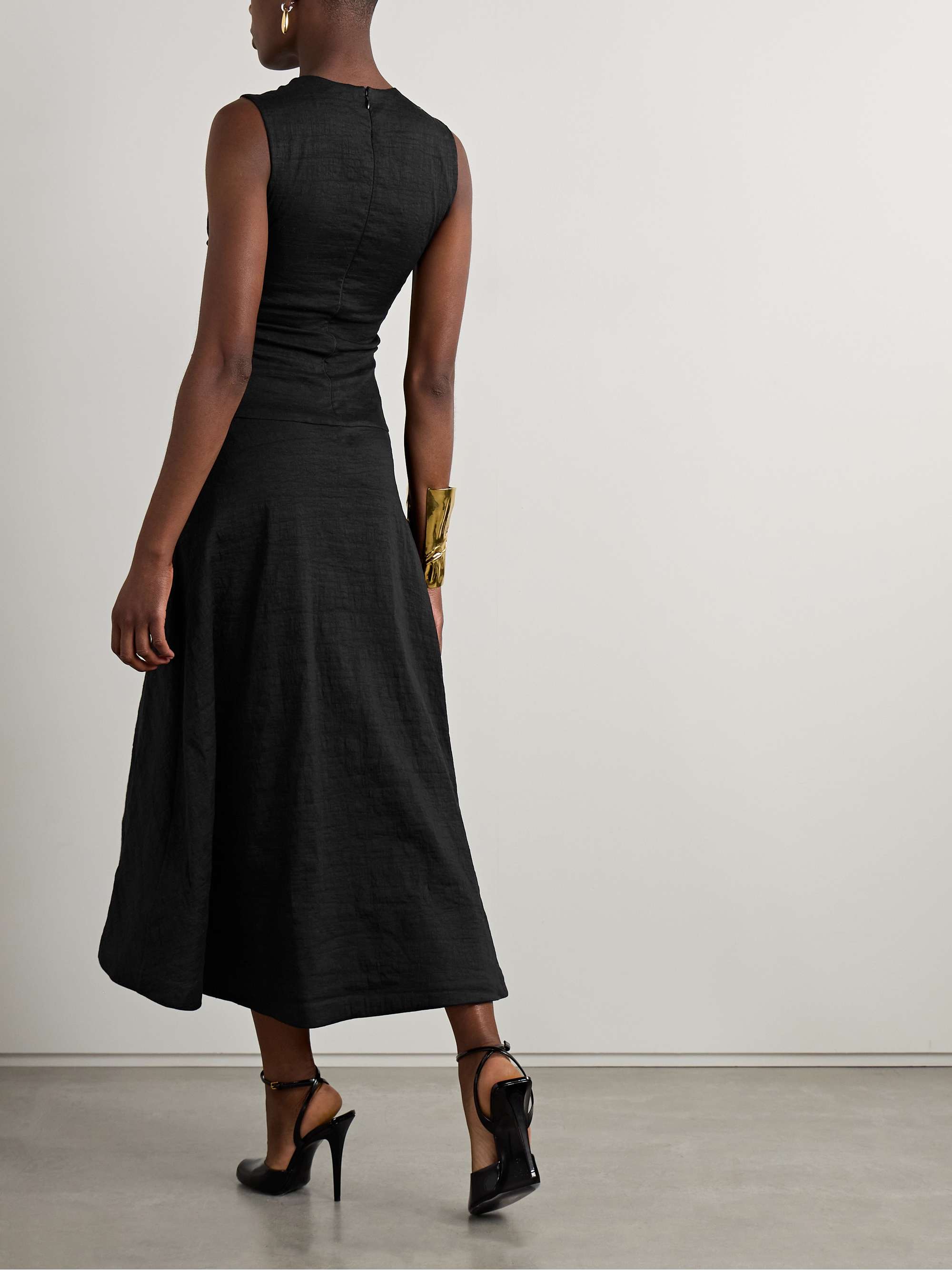 The Finley ruched linen-blend midi dress view