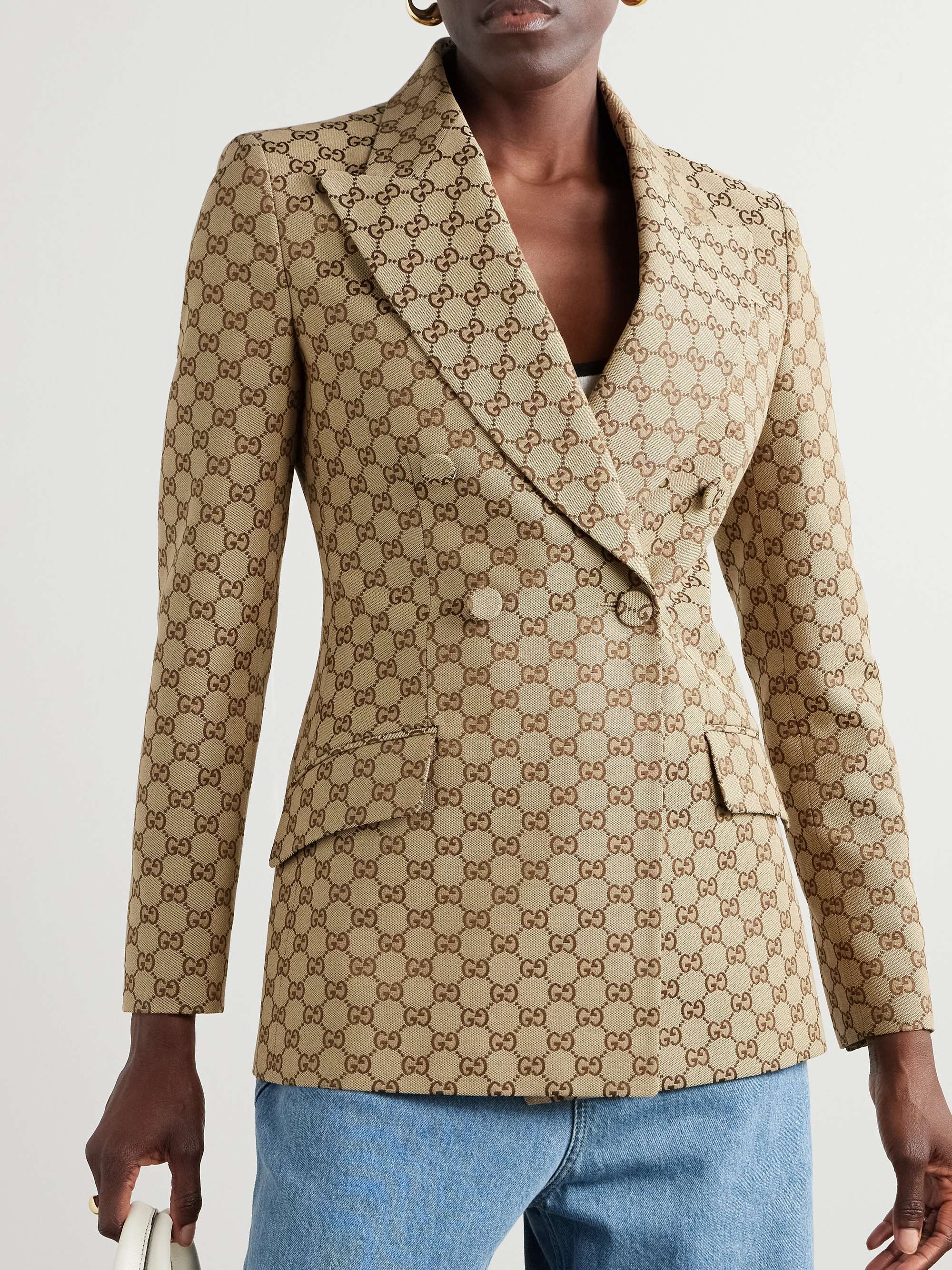 Double-breasted cotton-blend canvas-jacquard blazer view