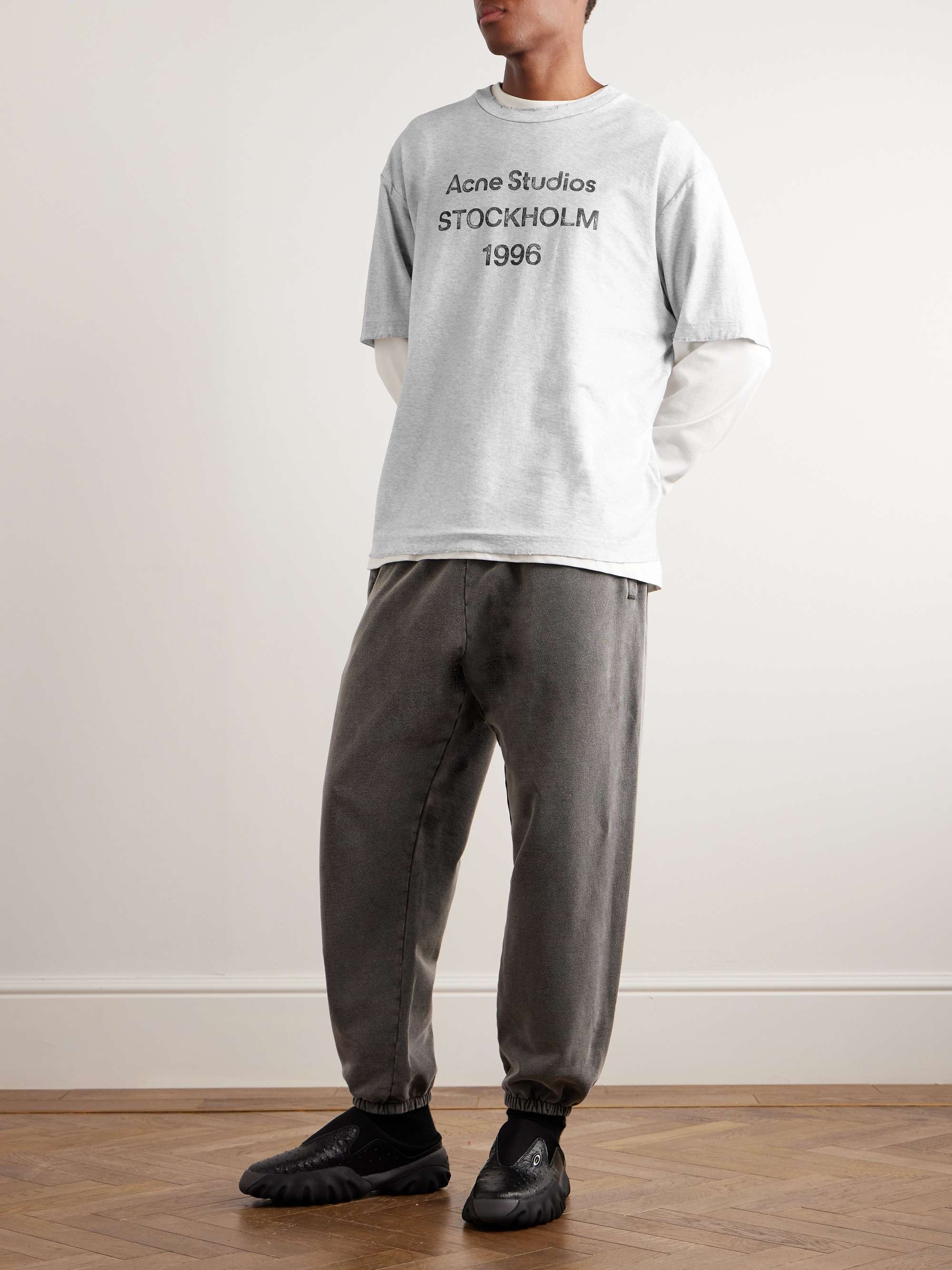 Exford Distressed Logo-Print Organic Cotton-Jersey T-Shirt view