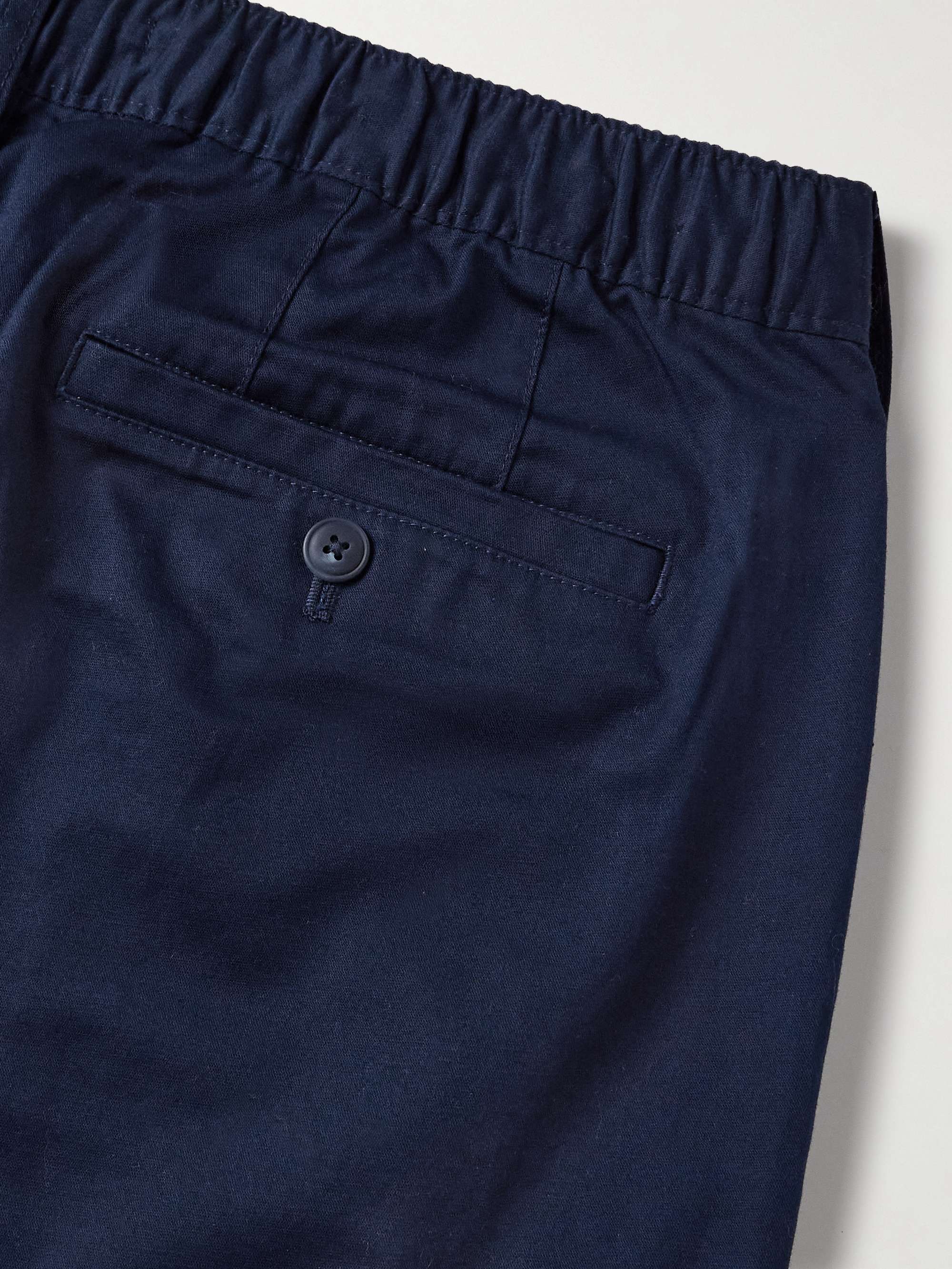 Slim-Fit Pleated Garment-Dyed Stretch-Cotton Drawstring Trousers view