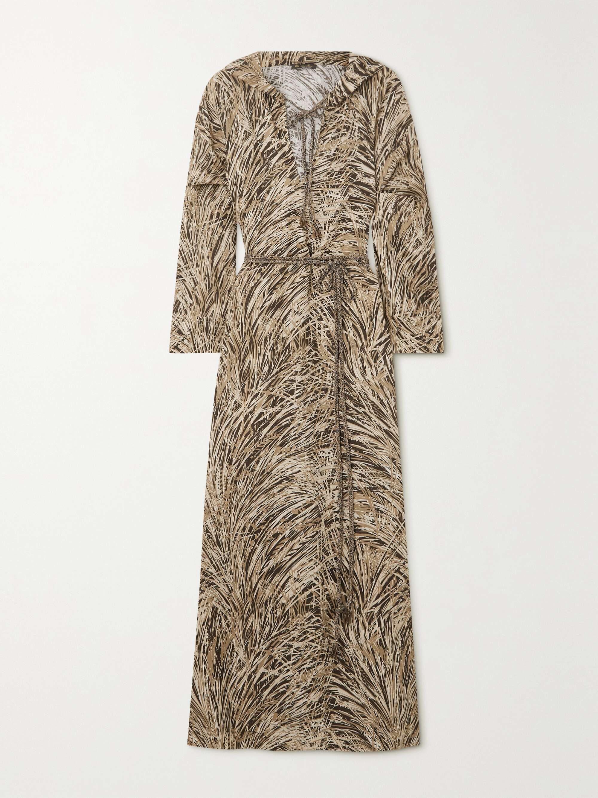 Lauraine belted printed hooded linen maxi dress hero visual