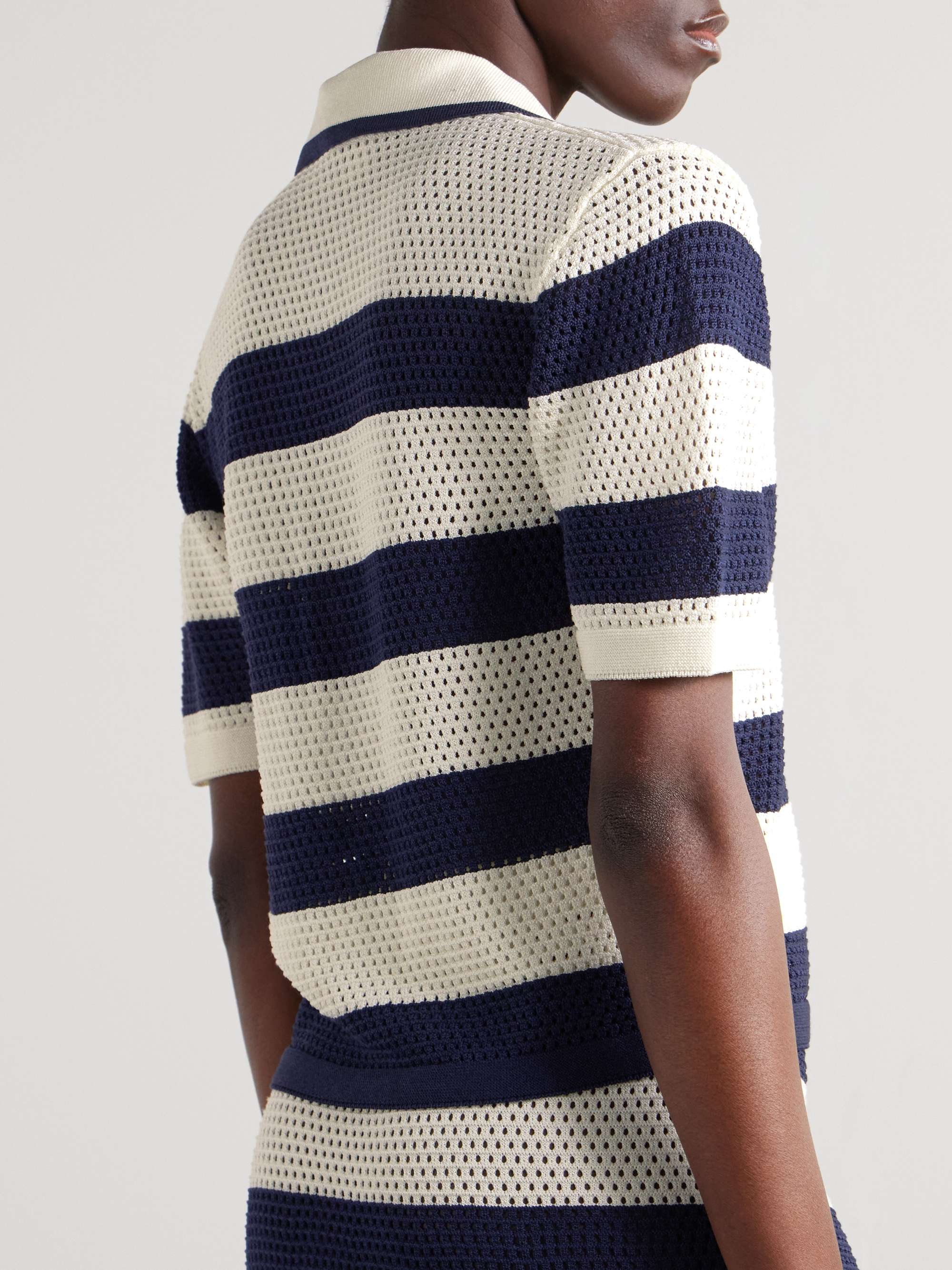 Bayadere Mouette striped open-knit cotton-blend polo shirt view