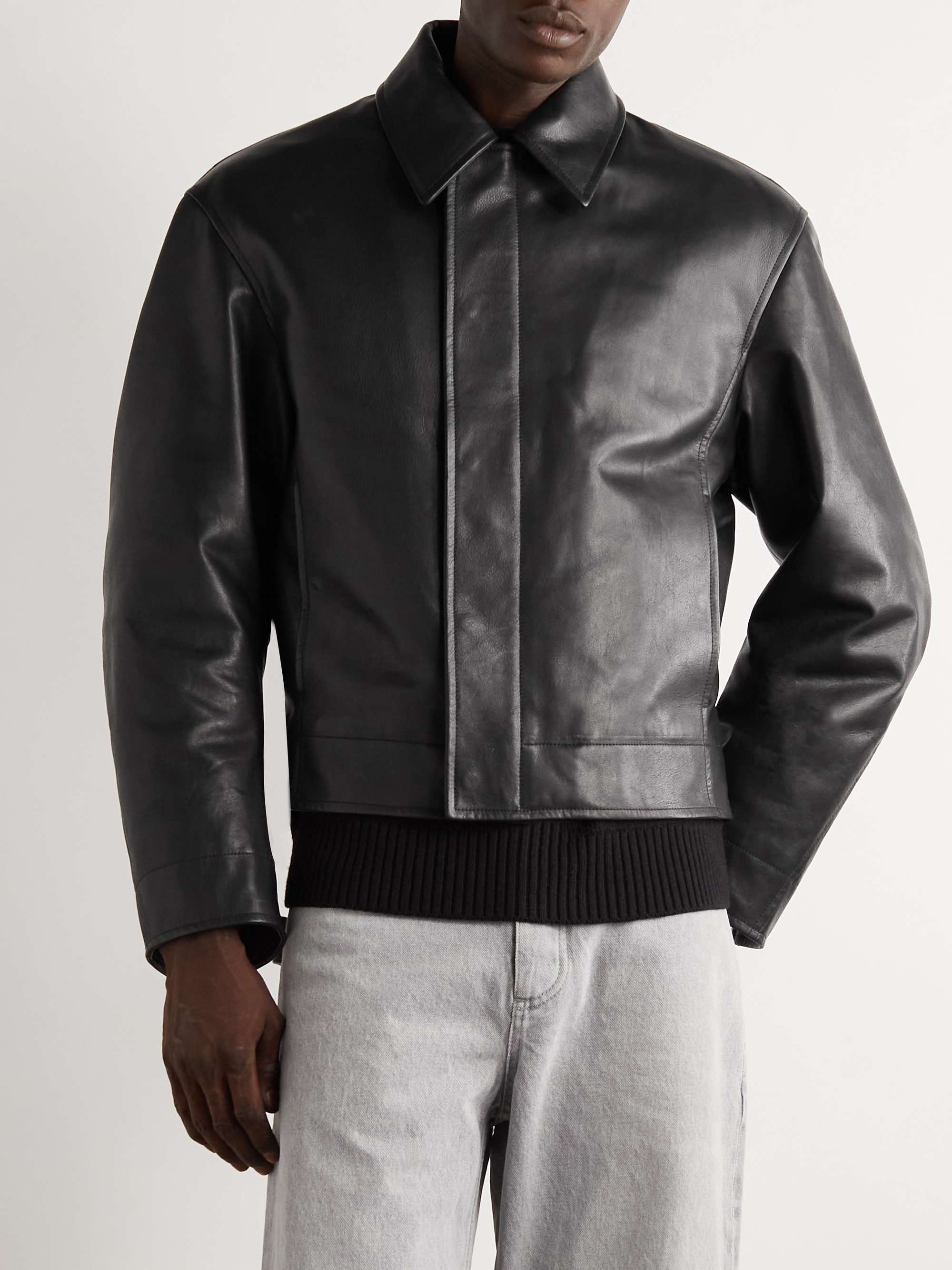 Textured-Leather Blouson Jacket view