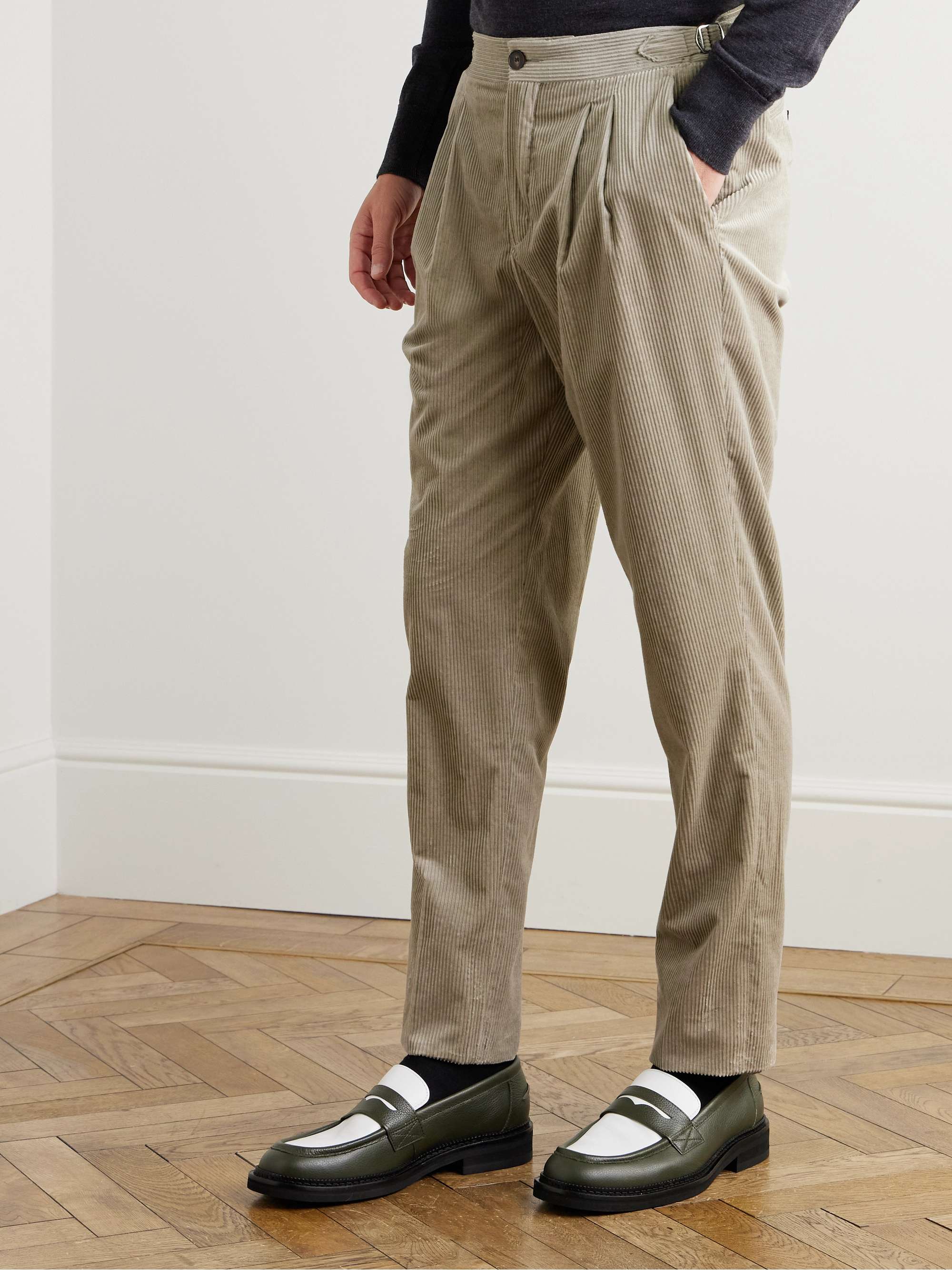 Slim-Fit Straight-Leg Cotton and Cashmere-Blend Corduroy Tuxedo Trousers view