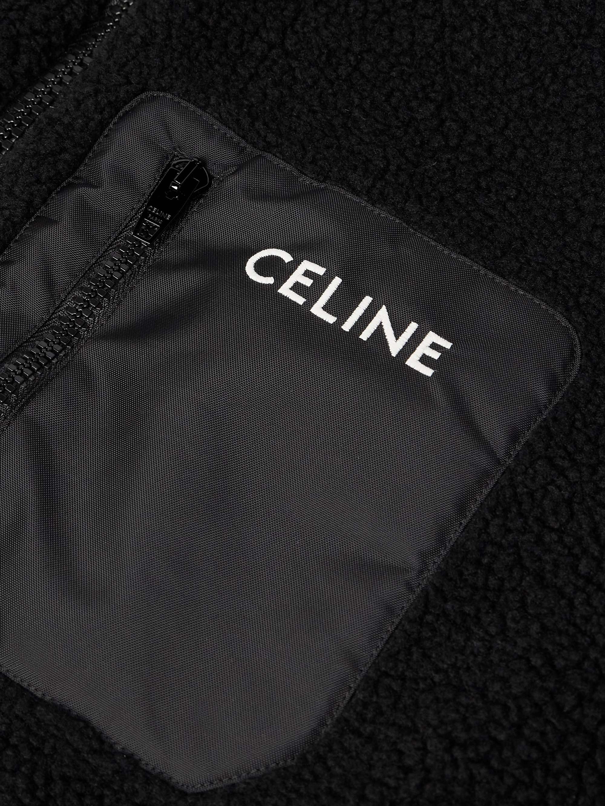Logo-Embroidered Shell-Trimmed Fleece Hoodie view