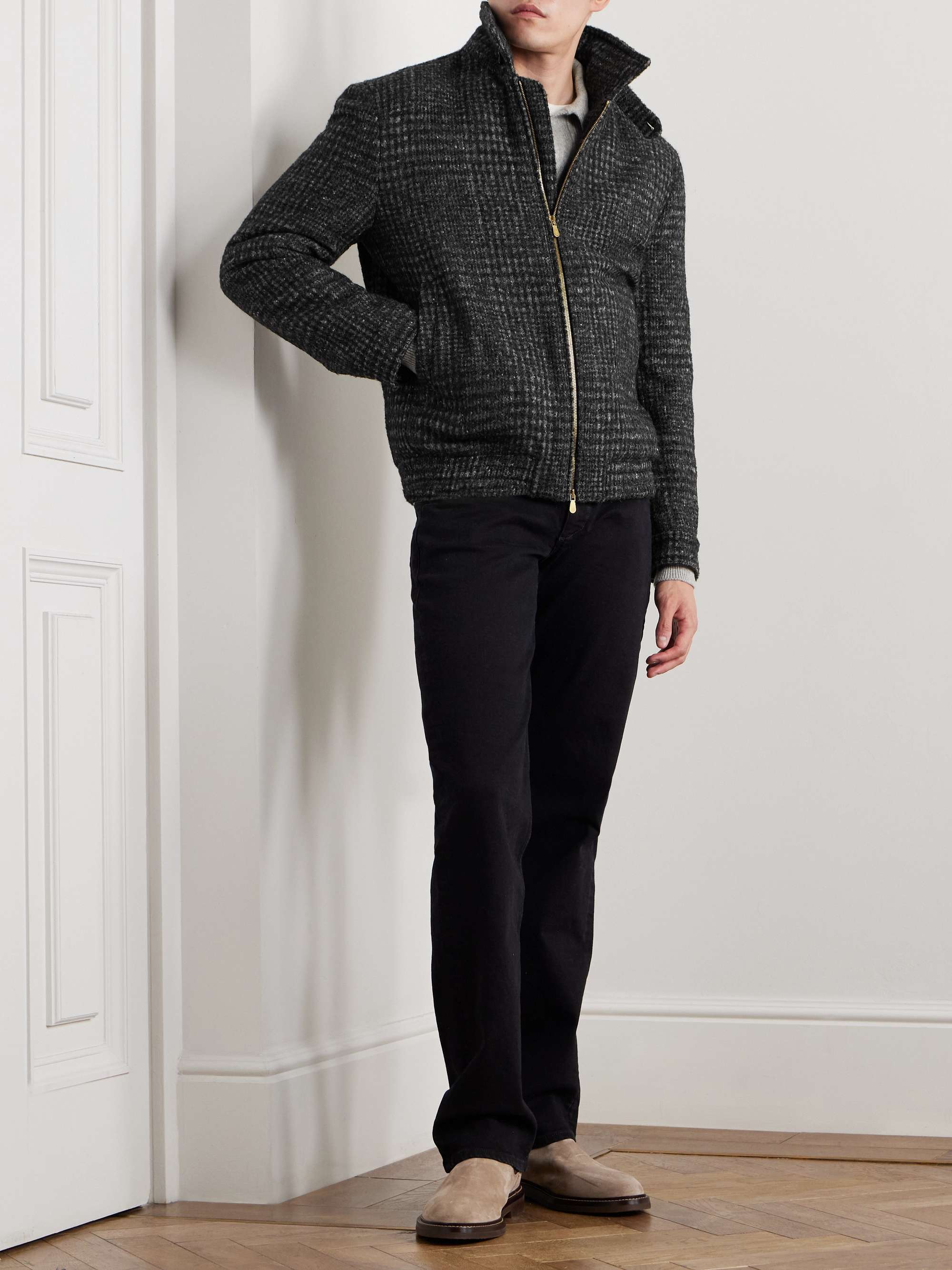 Prince of Wales Checked Virgin Wool-Blend Bomber Jacket view