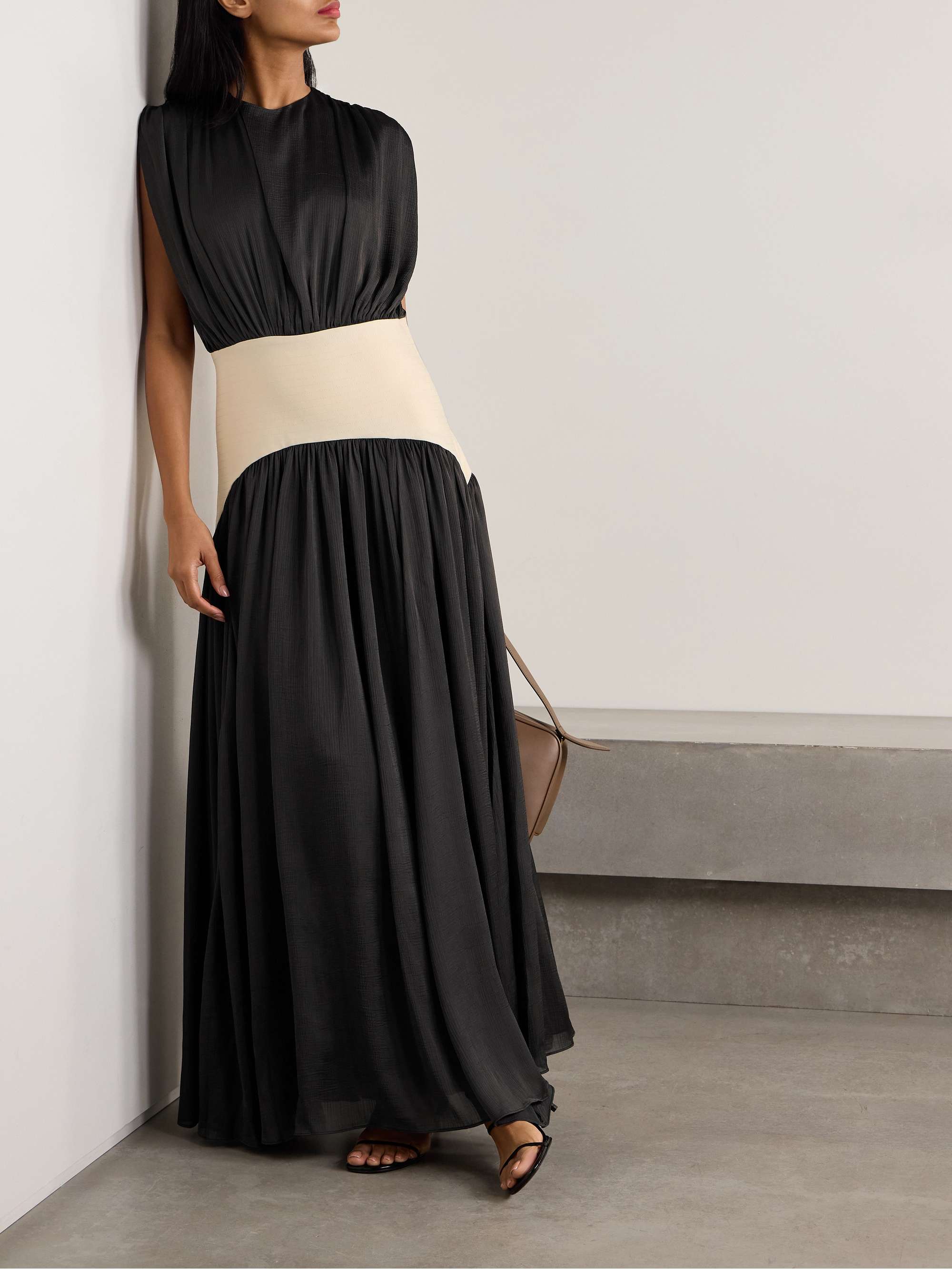 Suri paneled twill and crinkled-voile maxi dress view