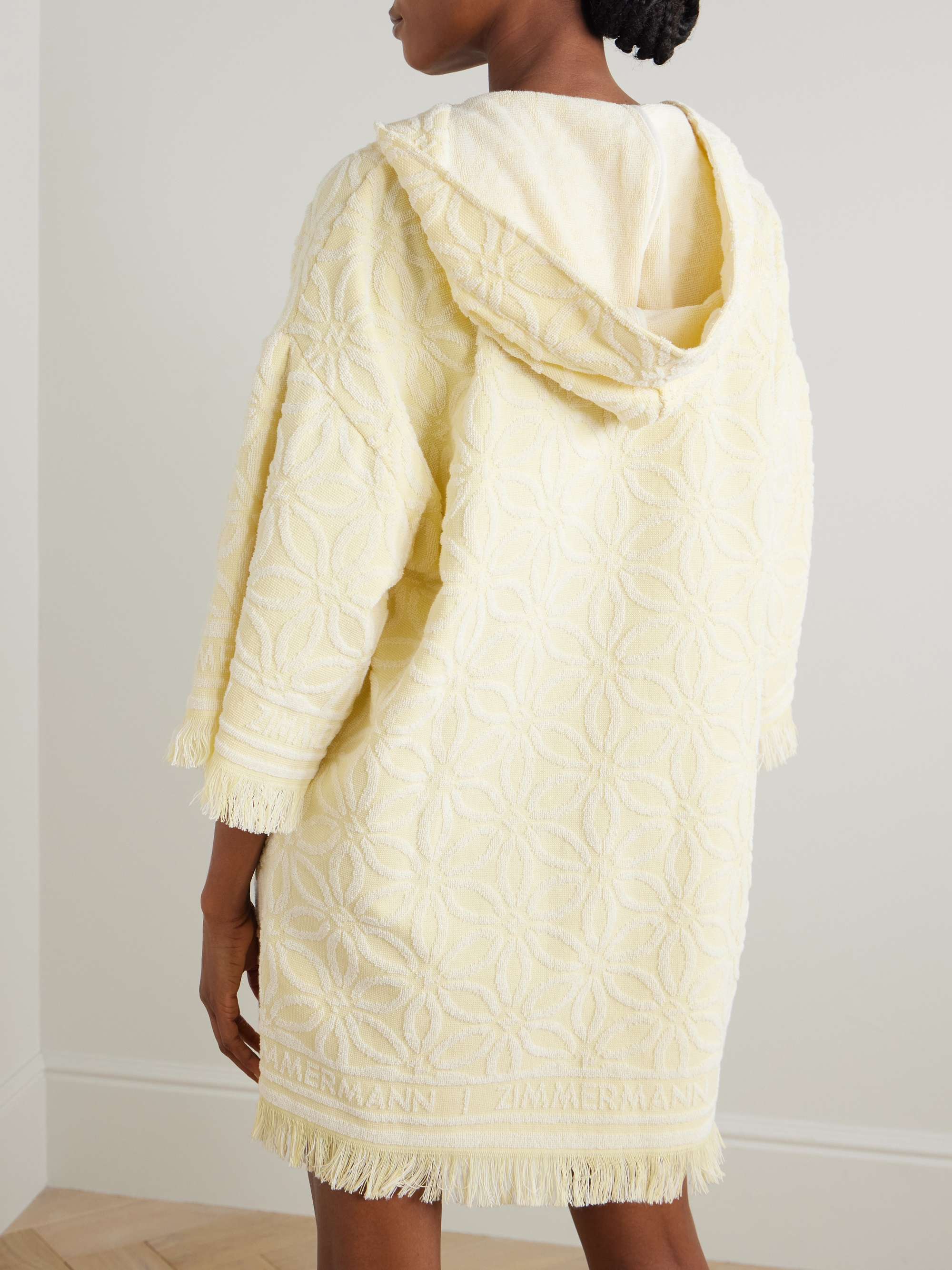 Coco fringed cotton-terry jacquard hooded mini dress view