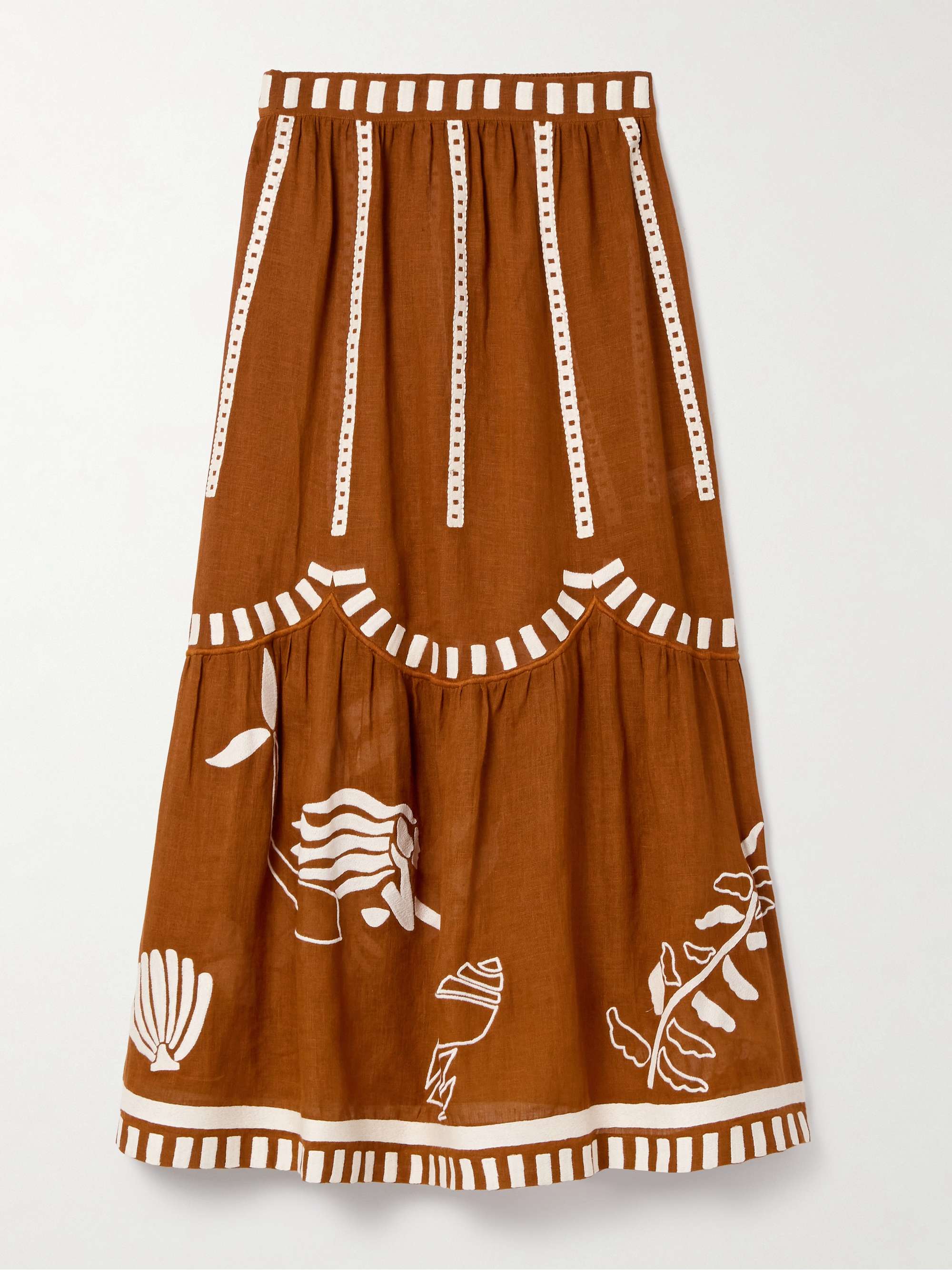 Mermaid Starfish tiered embroidered linen maxi skirt hero visual