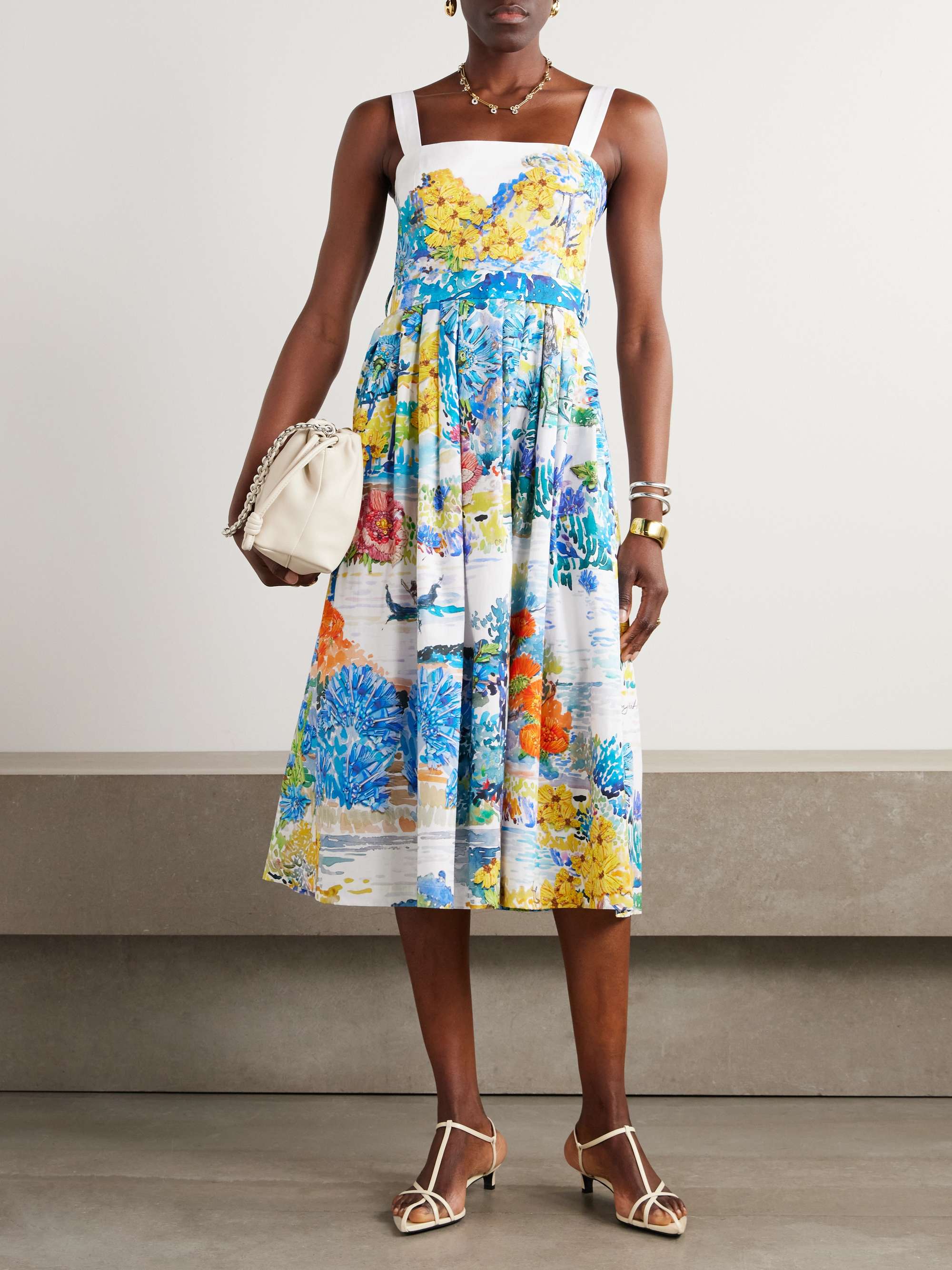 Iris pleated floral-print cotton-poplin midi dress view