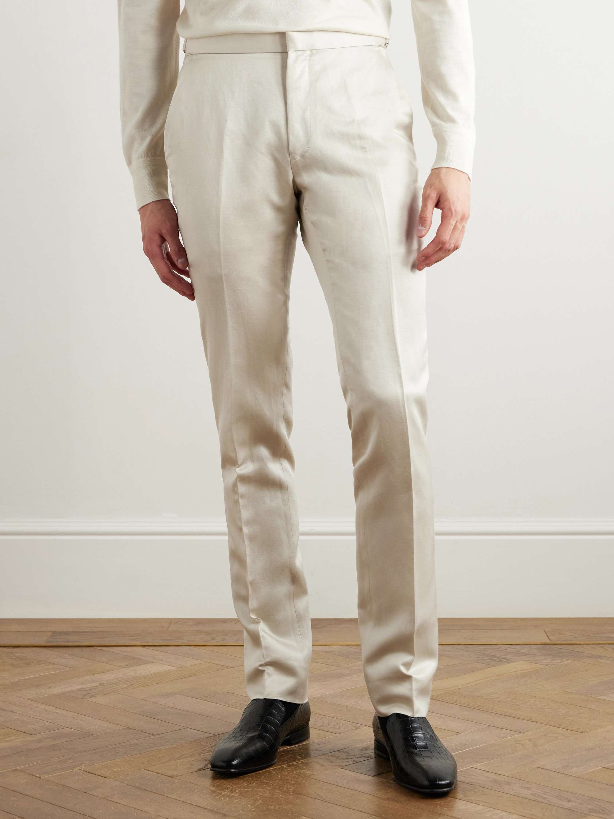 Dyllan Straight-Leg Silk and Linen-Blend Twill Suit Trousers view