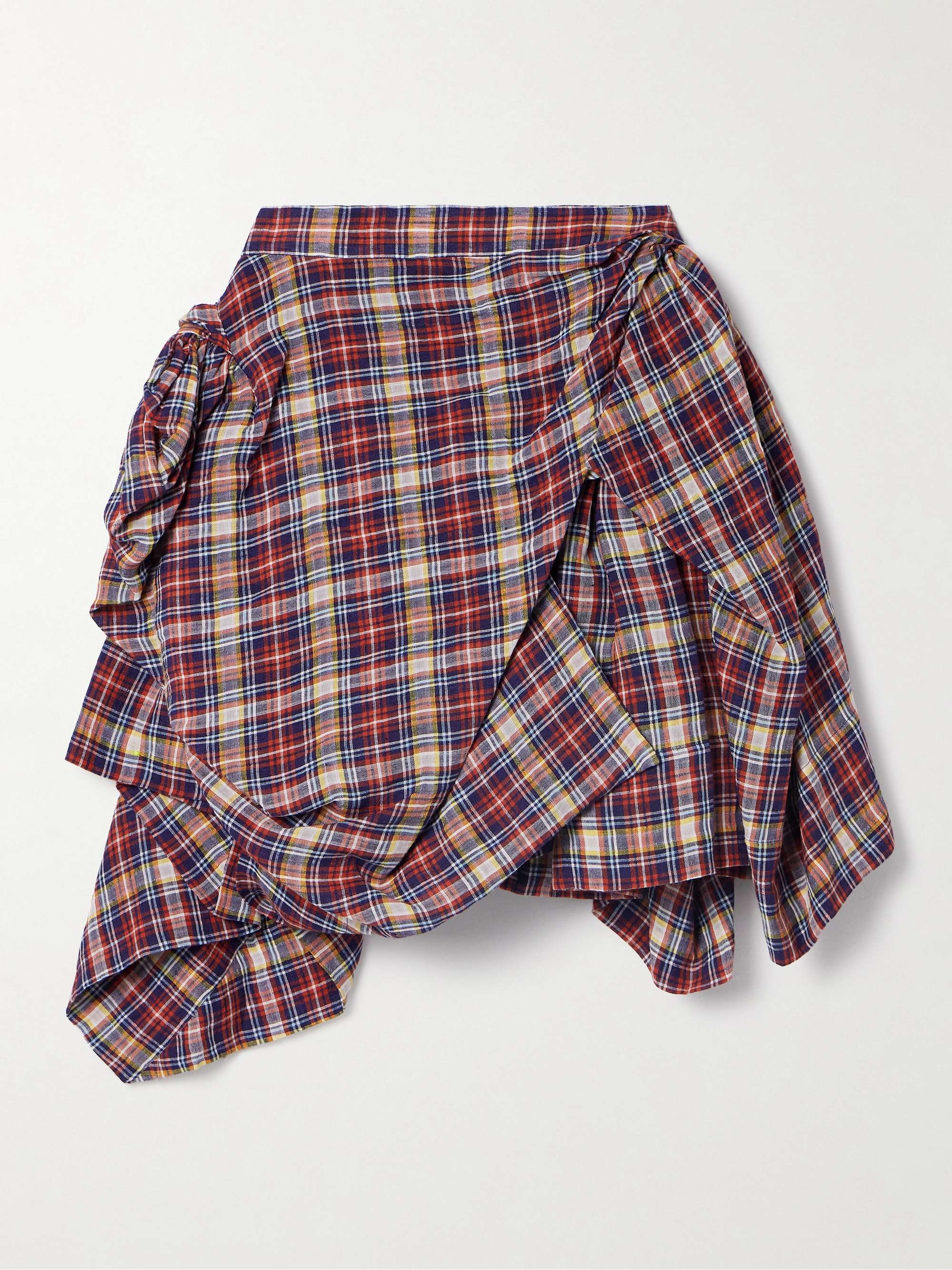 Nymph asymmetric gathered checked linen and cotton-blend mini skirt hero visual