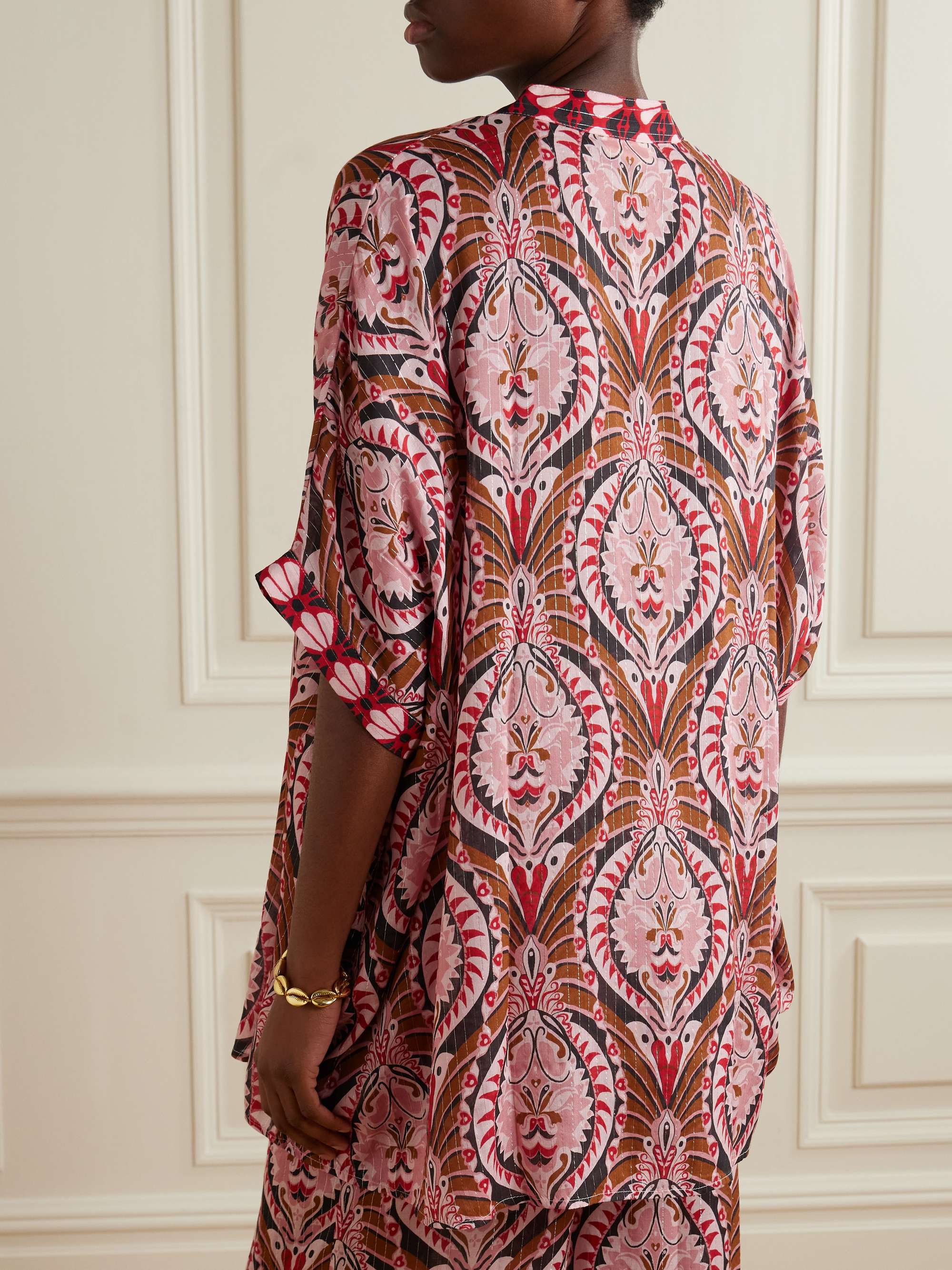 Pineapple Jewelry metallic printed voile shirt view