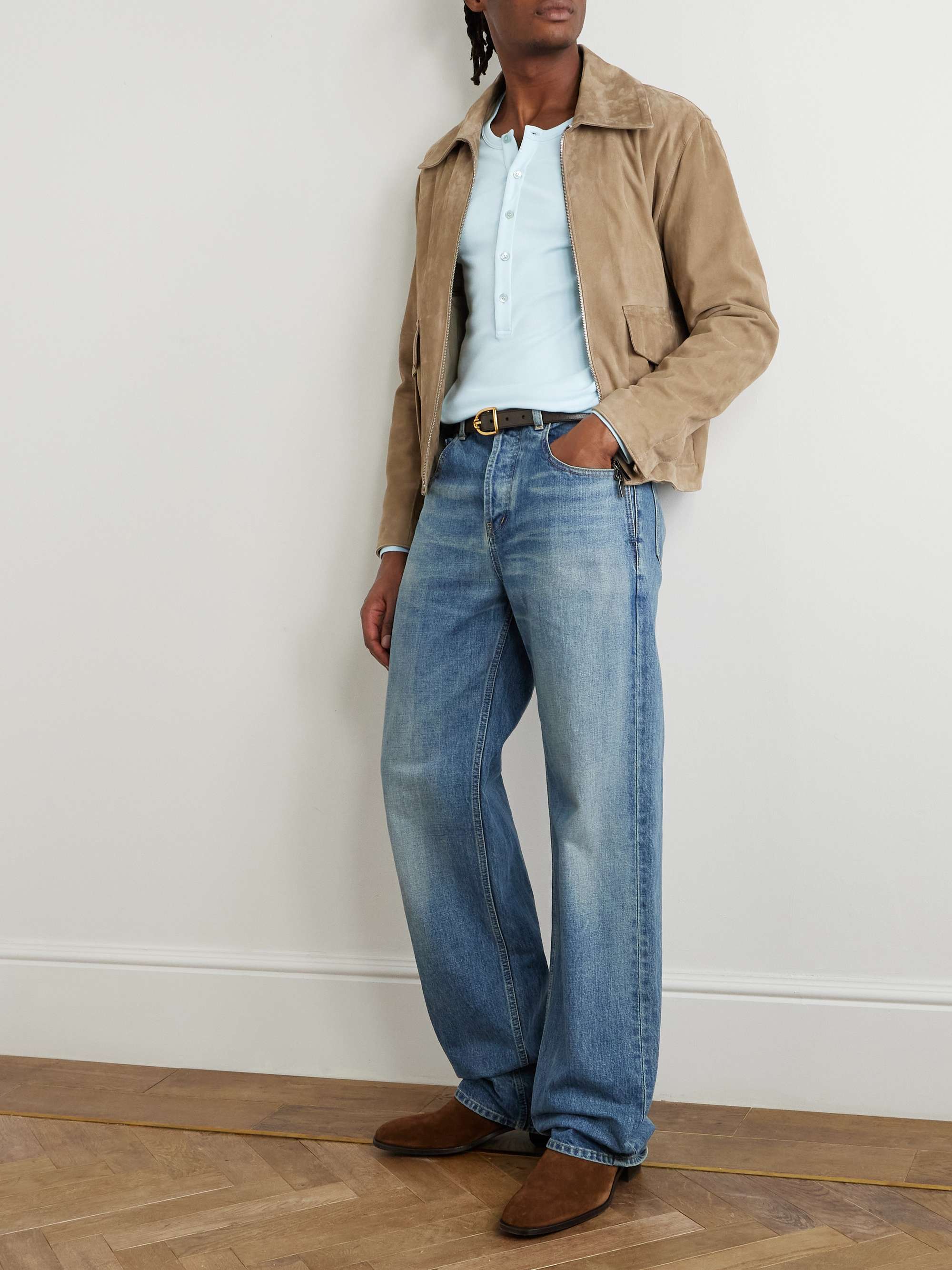 Slim-Fit Stretch-Cotton Jersey Henley Pyjama T-Shirt view