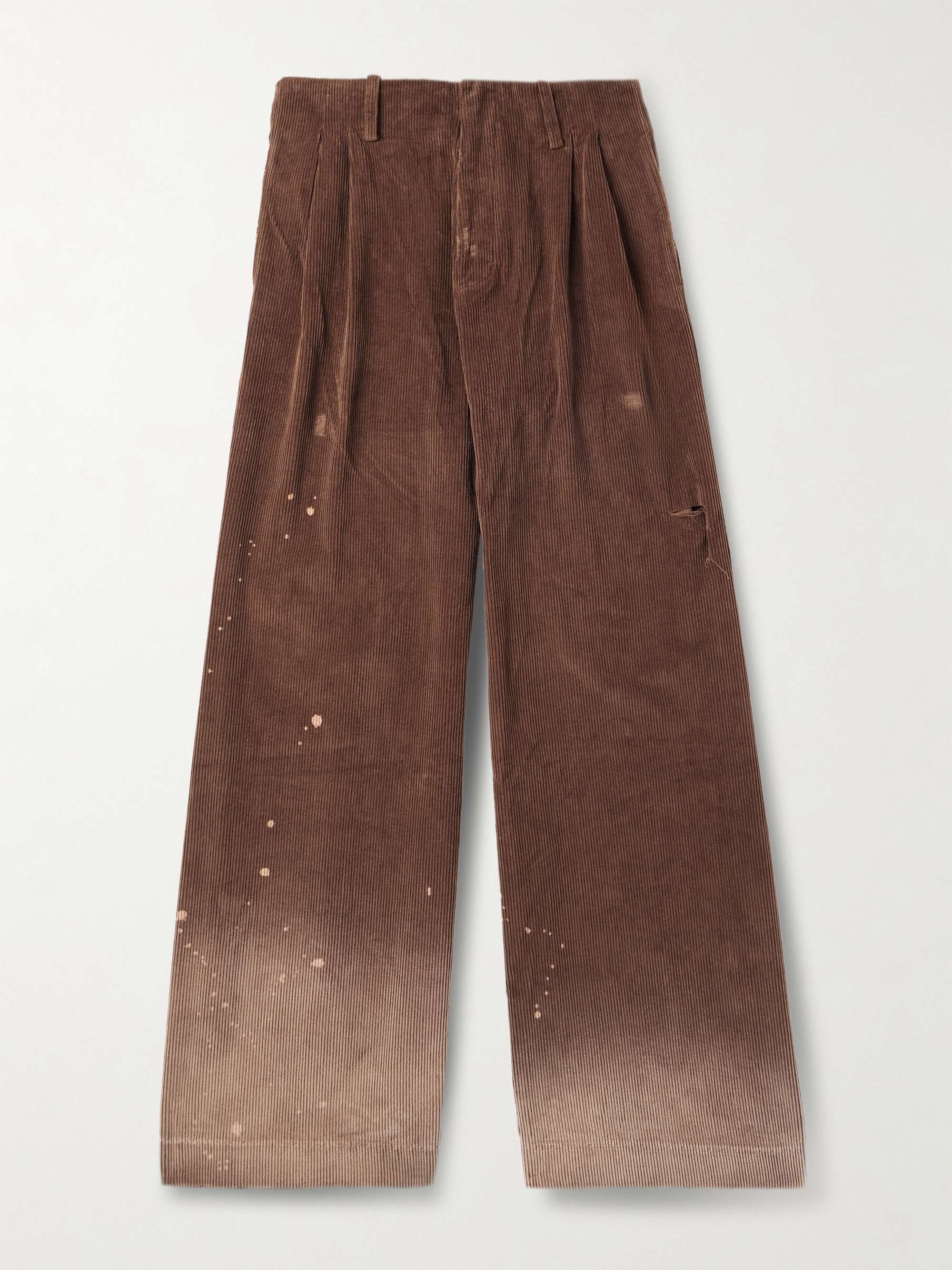 Wide-Leg Distressed Paint-Splattered Cotton-Corduroy Trousers hero visual