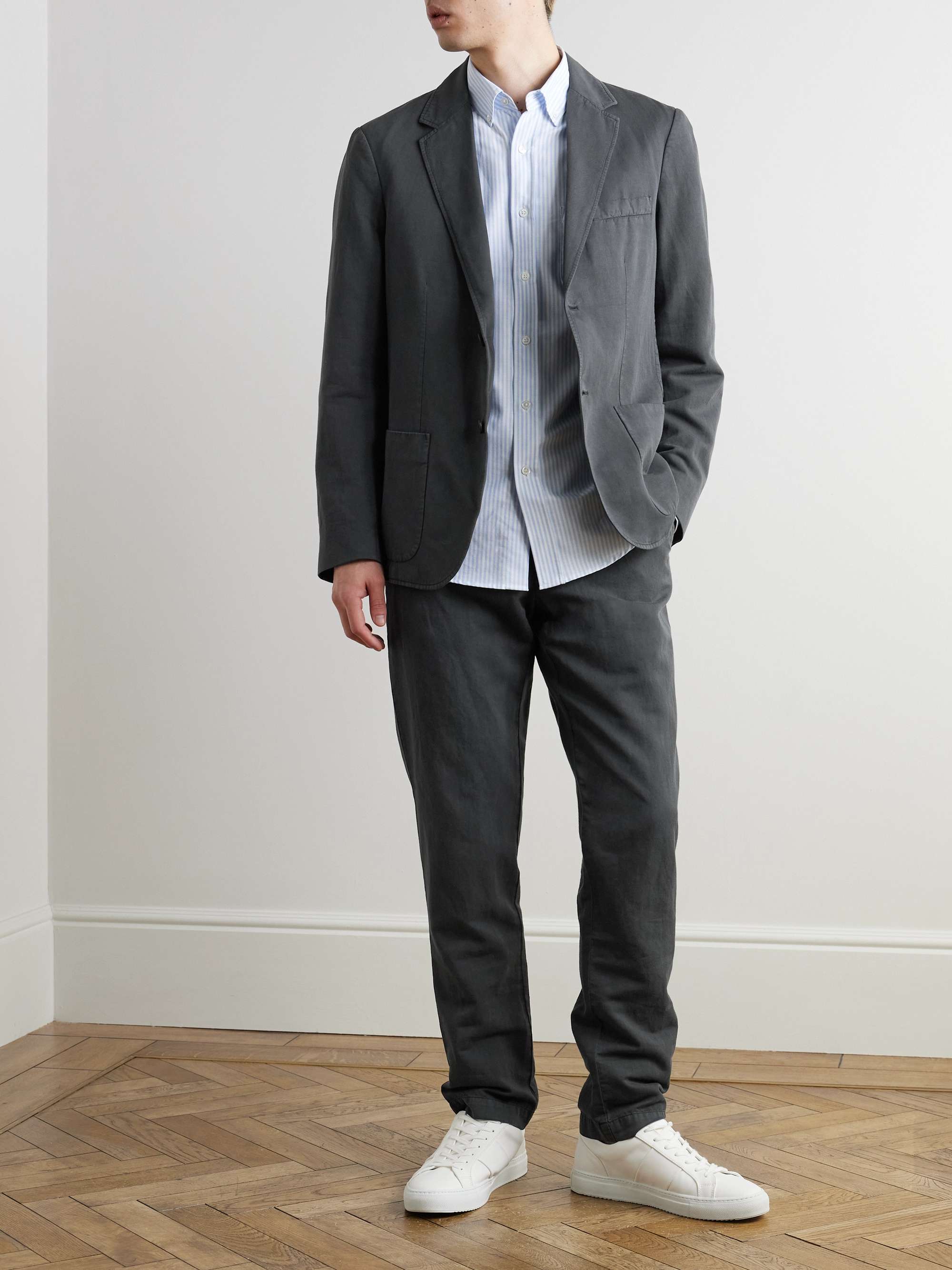 Straight-Leg Garment-Dyed Cotton and Linen-Blend Trousers view
