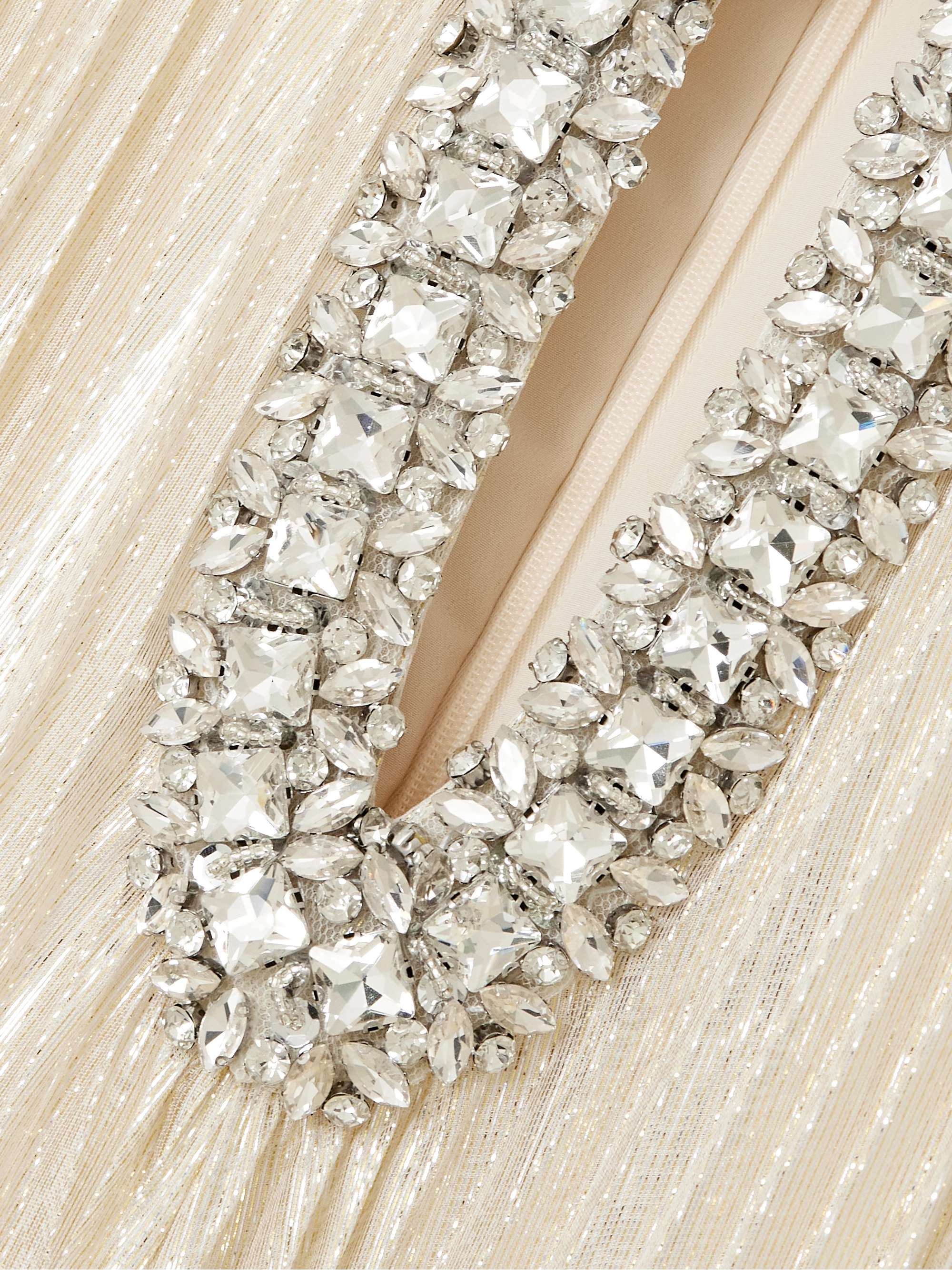 Feather-trimmed crystal-embellished silk-blend lamé maxi dress view