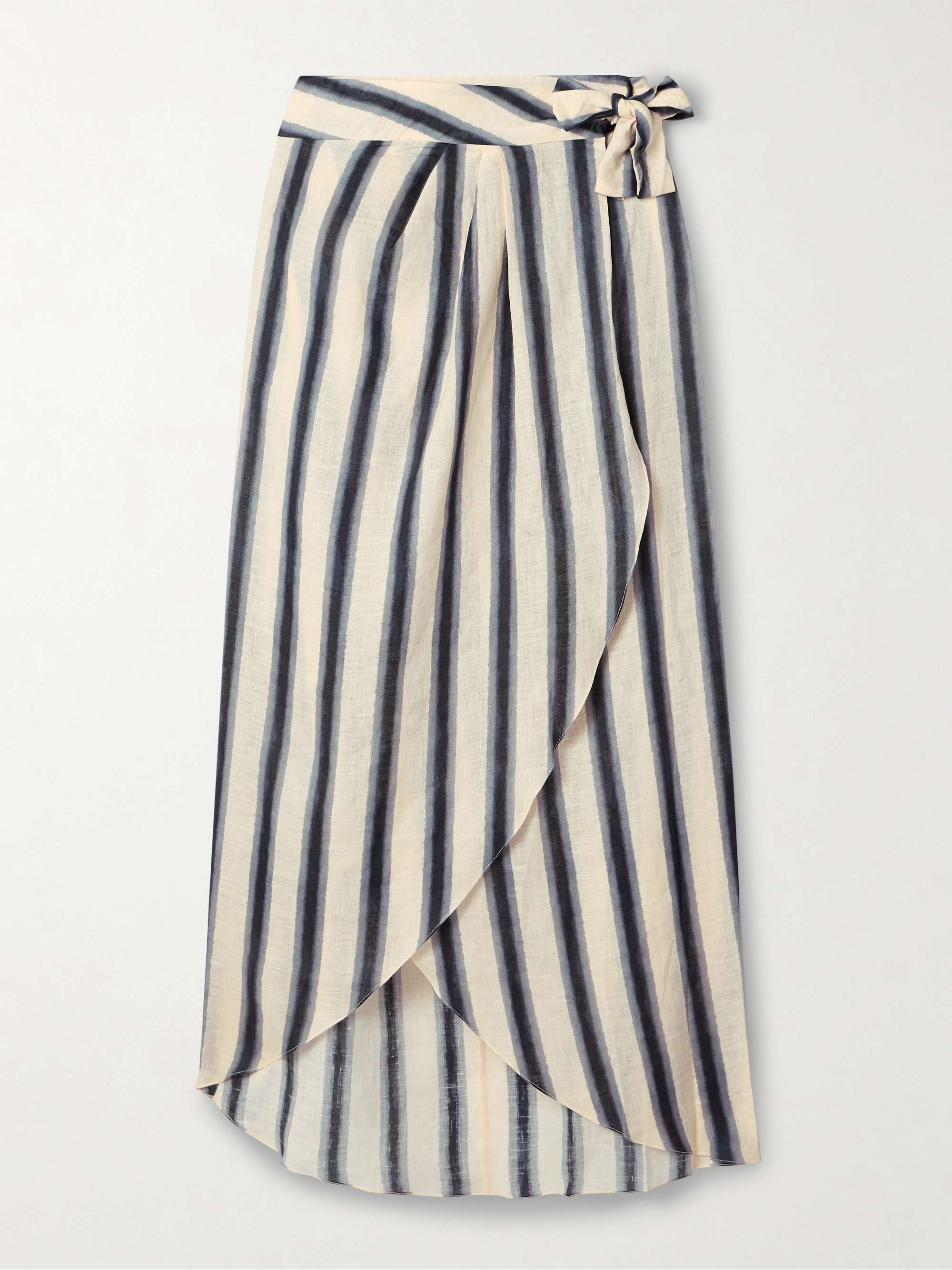 Waves of Destiny wrap-effect pleated striped linen pareo hero visual