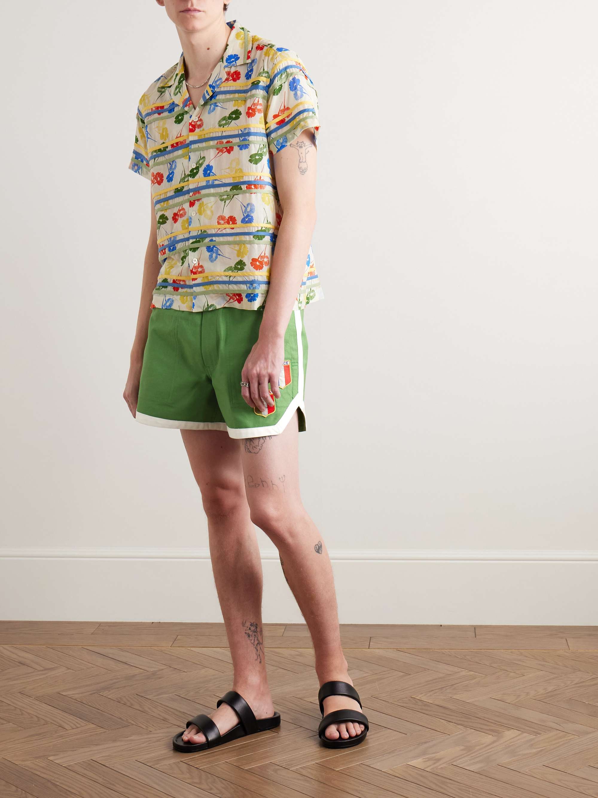 Euro Straight-Leg Appliquéd Cotton-Twill Shorts view