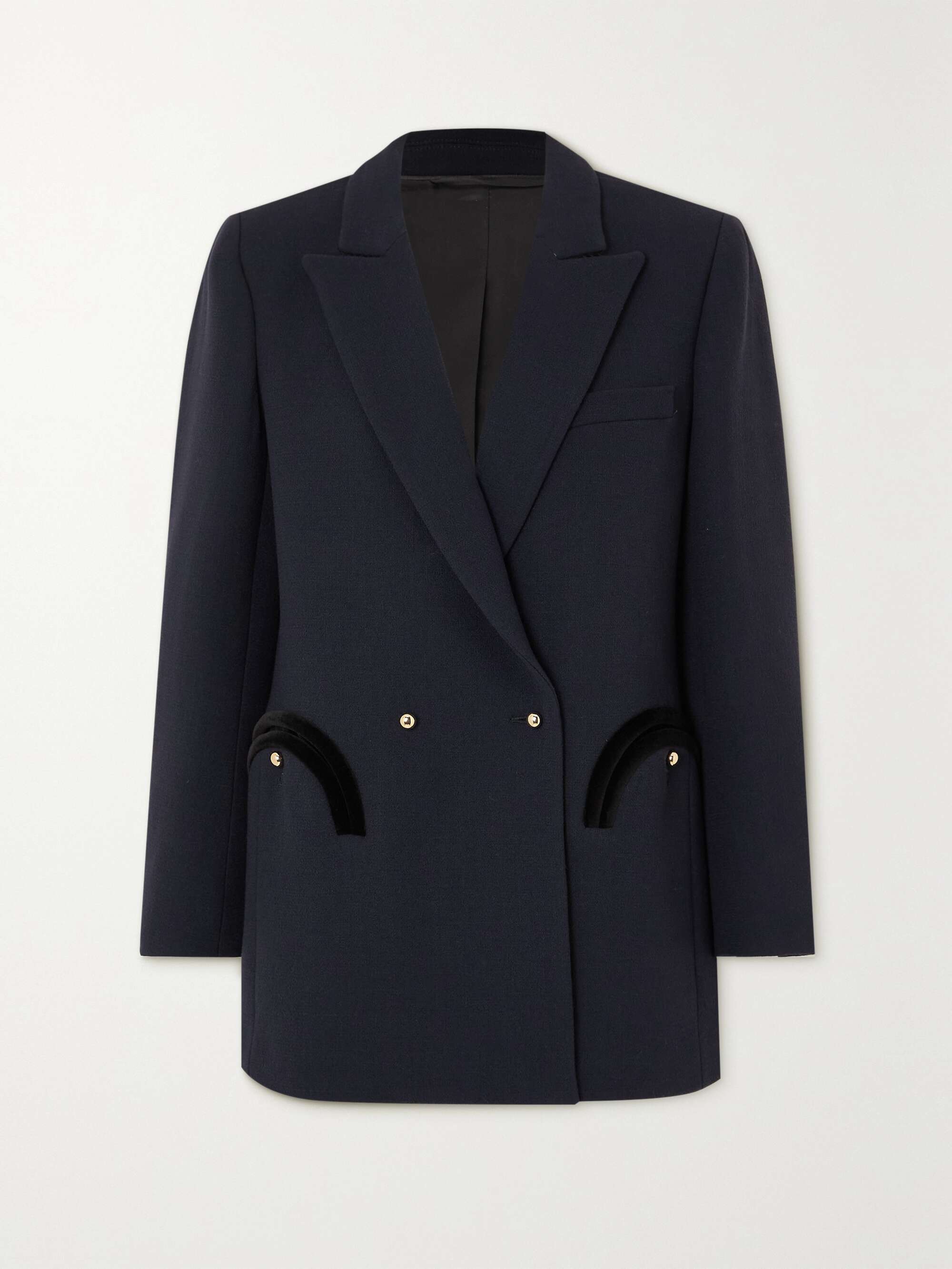 Resolute Everyday double-breasted velvet-trimmed wool-crepe blazer hero visual