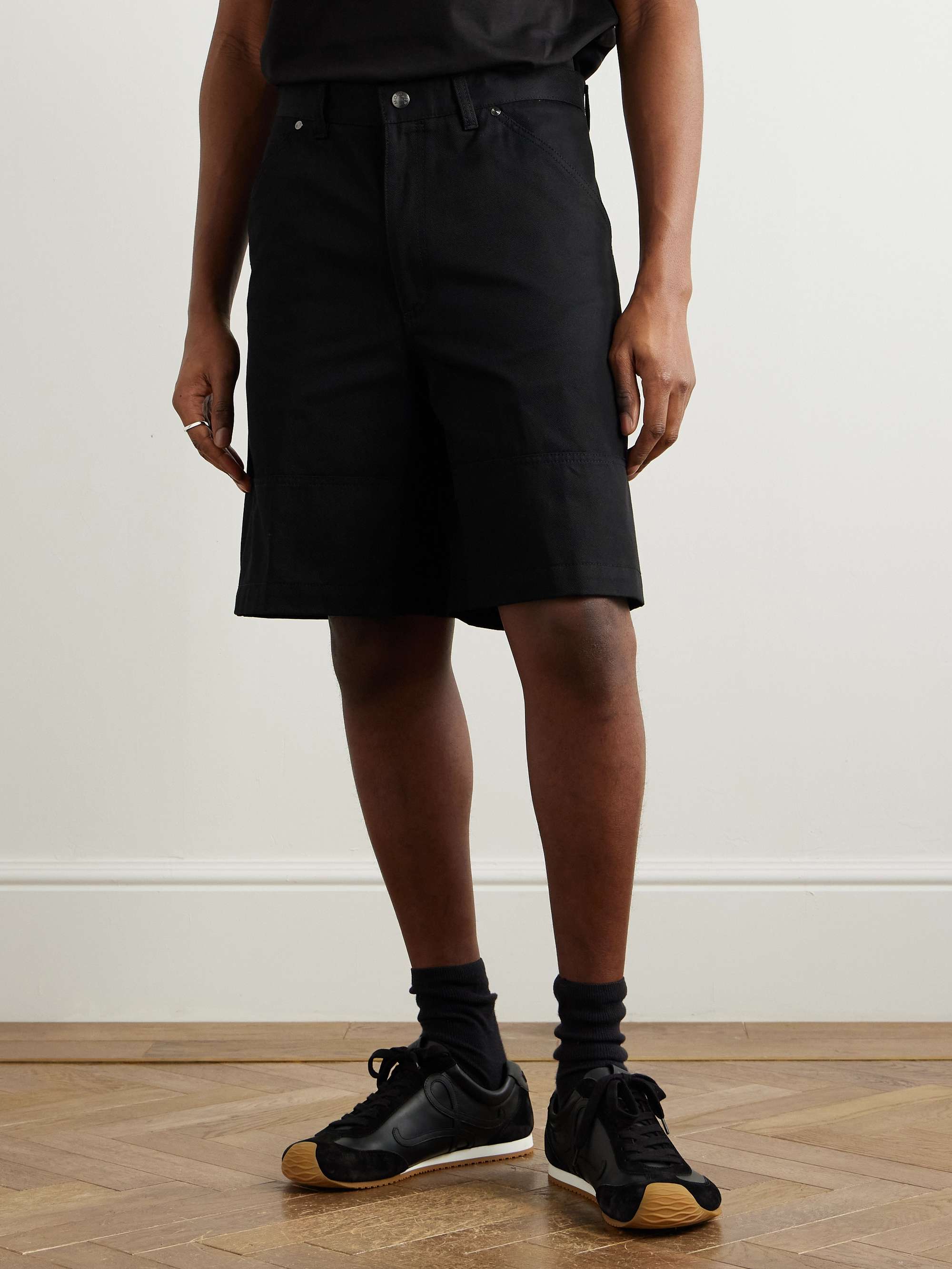 Wide-Leg Logo-Appliquéd Cotton-Twill Shorts view