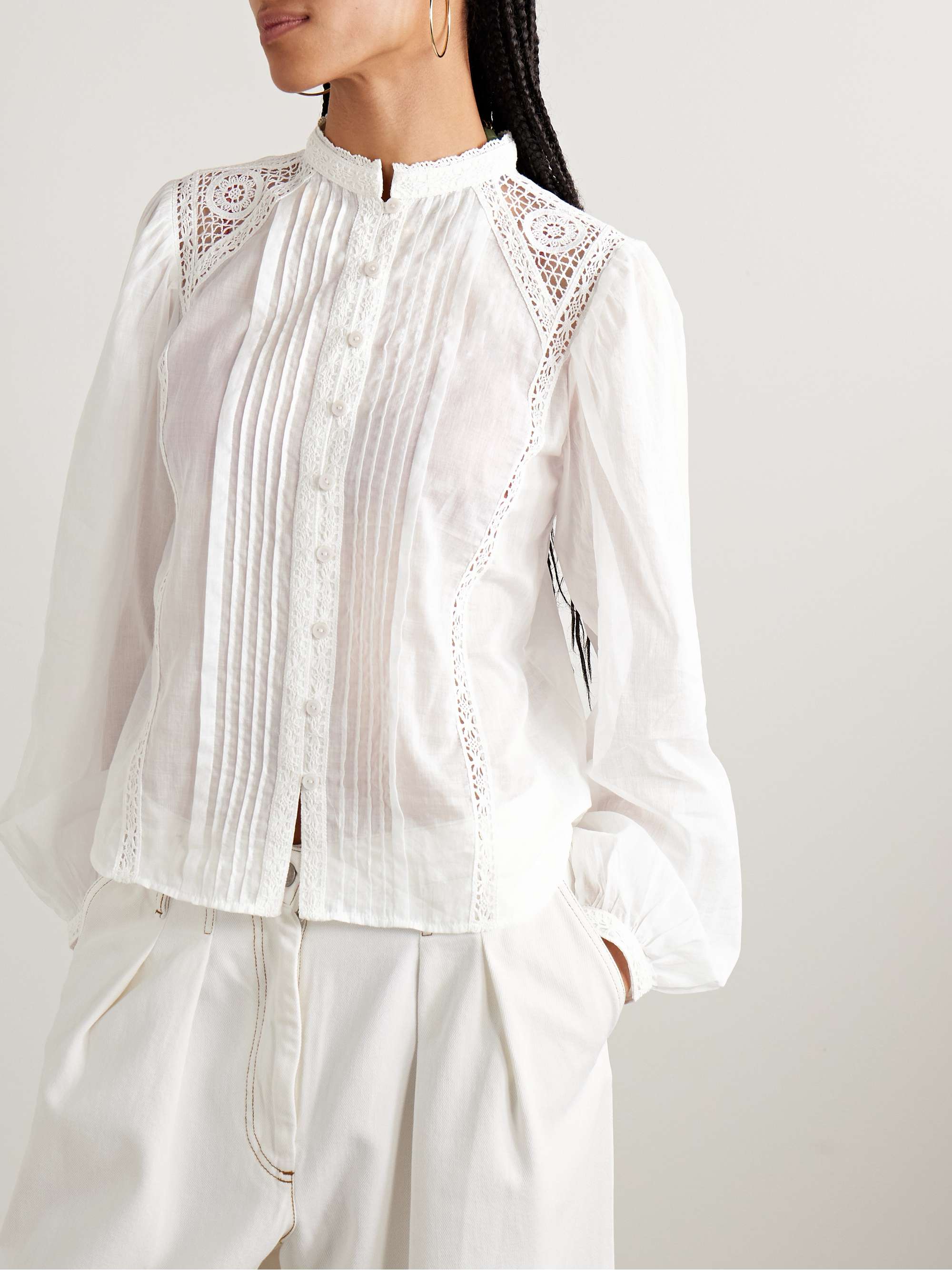 Greicy guipure lace-trimmed pintucked cotton-voile shirt view