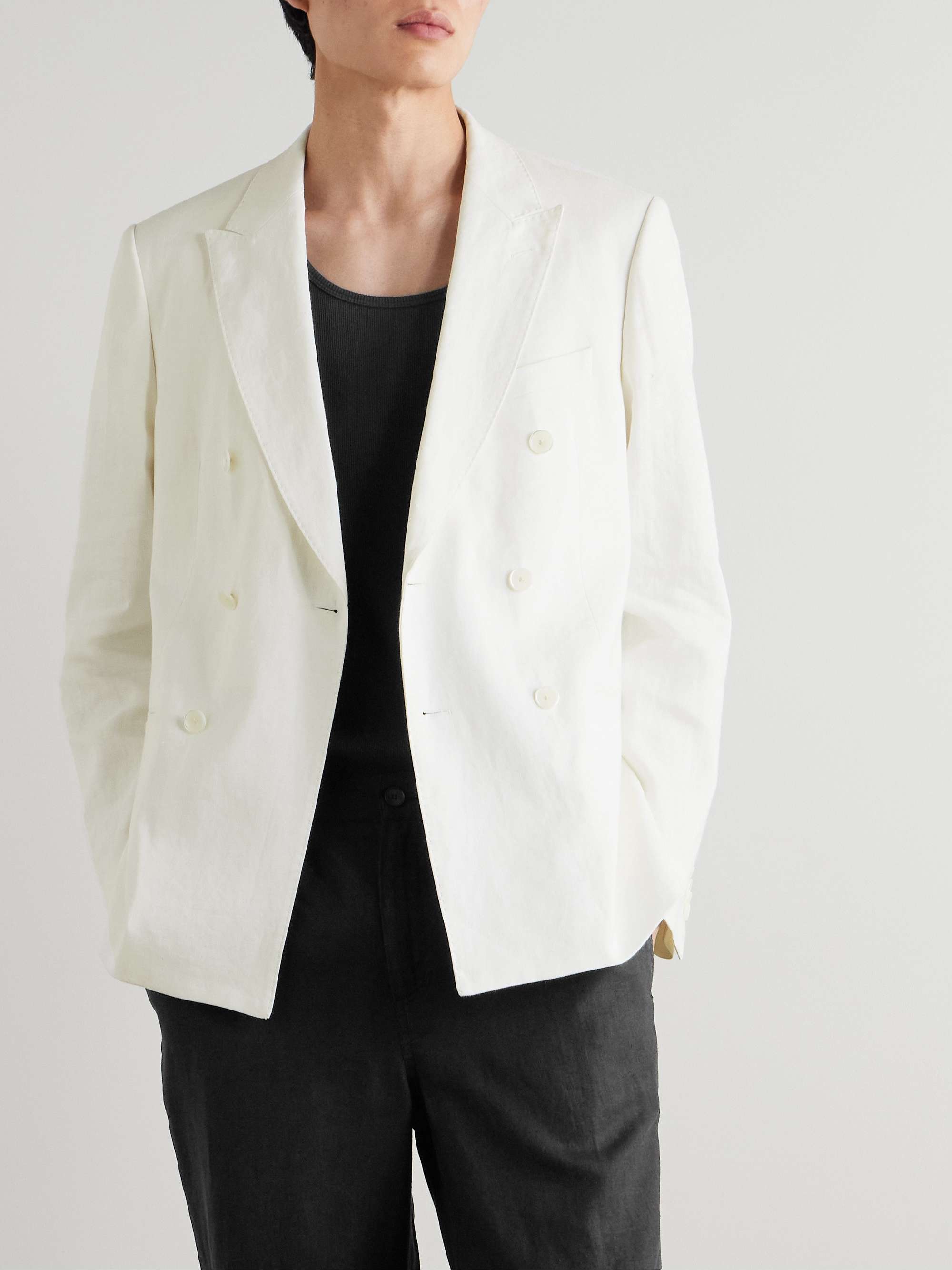 Double-Breasted Linen Tuxedo Jacket view