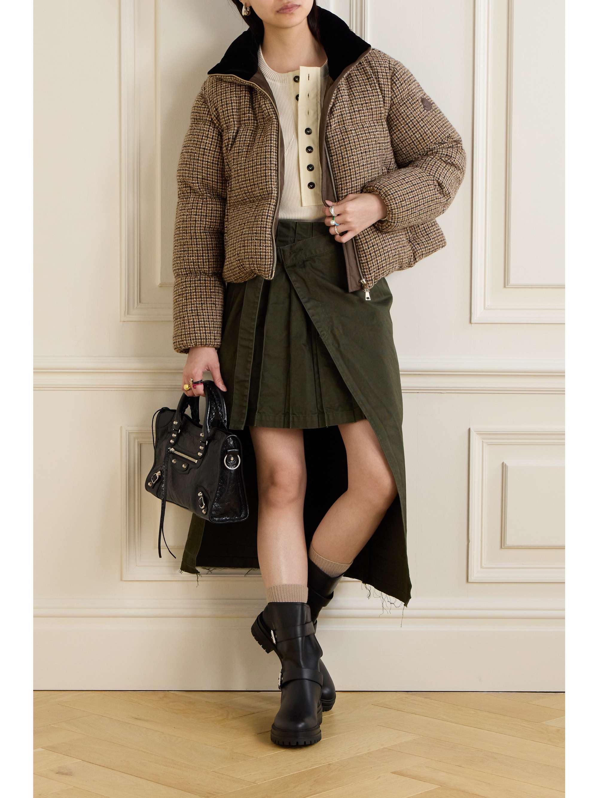 Seboune appliquéd checked wool-blend tweed down jacket view