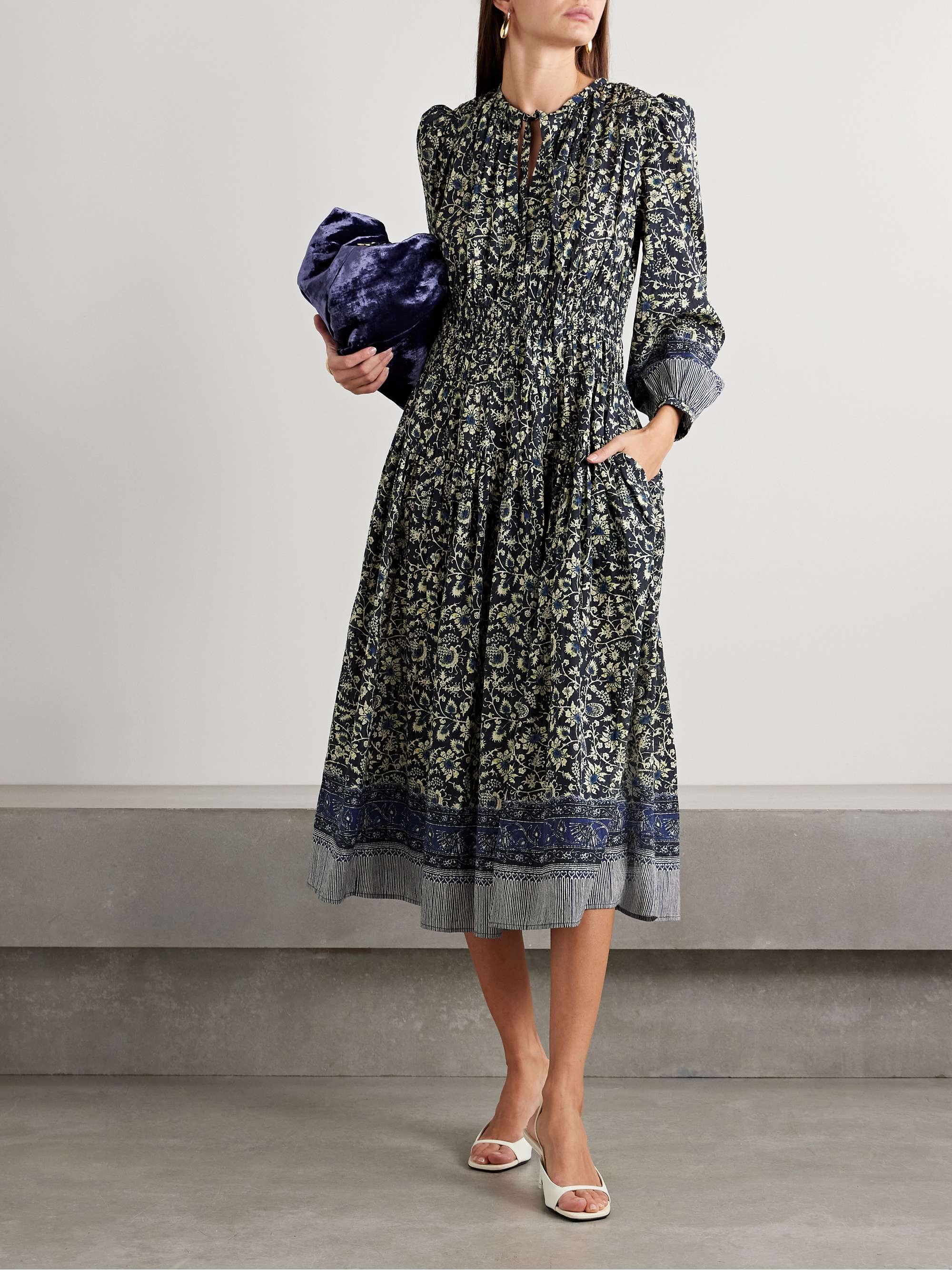 Mona shirred floral-print cotton-blend midi dress view
