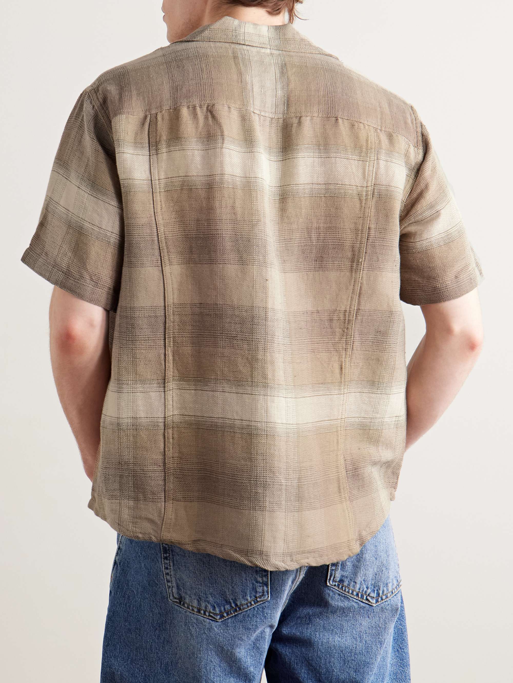 Asheville Convertible-Collar Checked Linen and Cotton-Blend Shirt view
