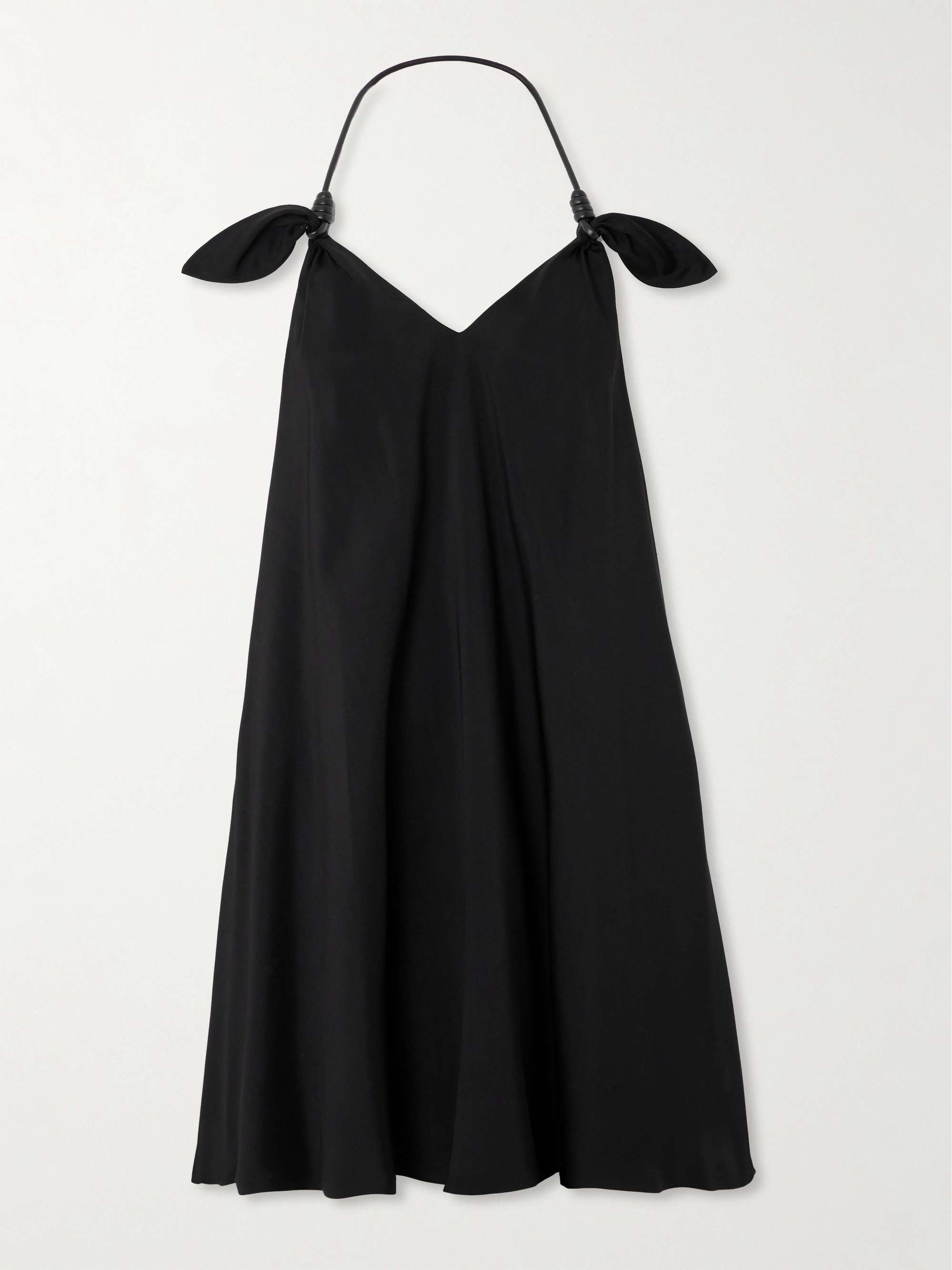 Flamenco knotted leather-trimmed twill halterneck mini dress hero visual