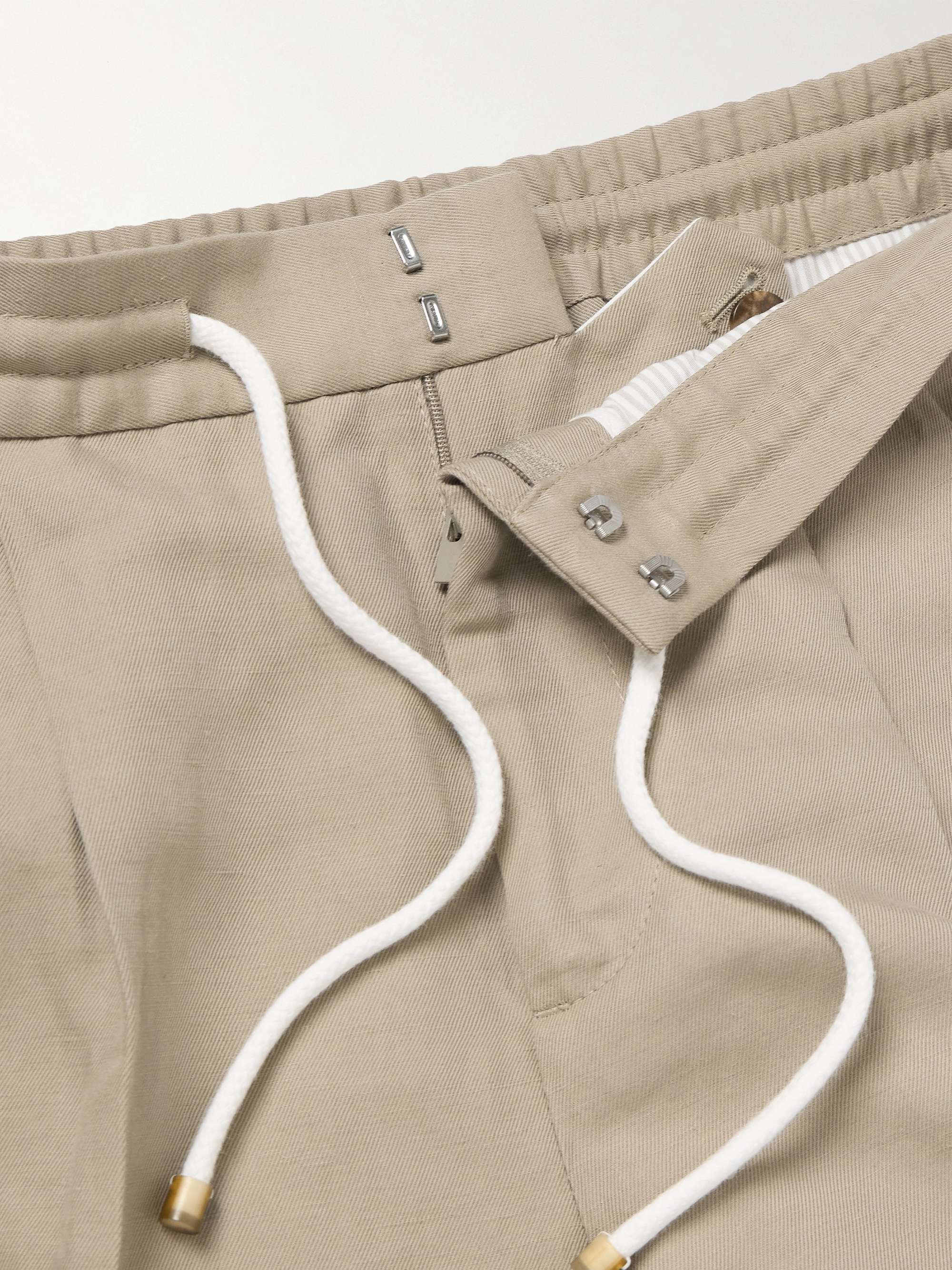 Straight-Leg Pleated Linen and Cotton-Blend Trousers view