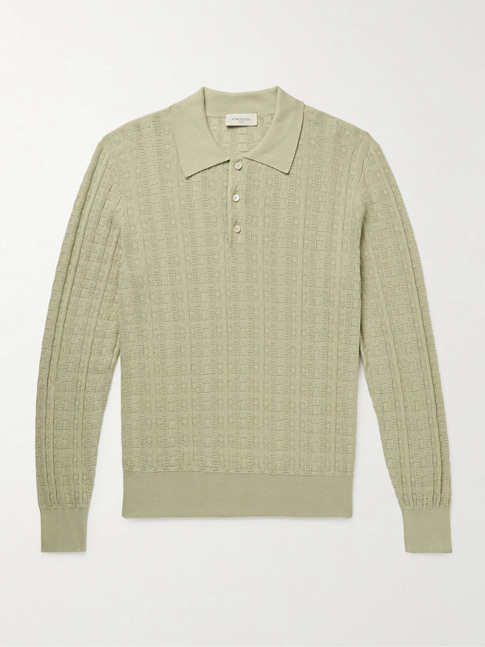 Slim-Fit Pointelle-Knit Silk and Cotton-Blend Polo Shirt hero visual