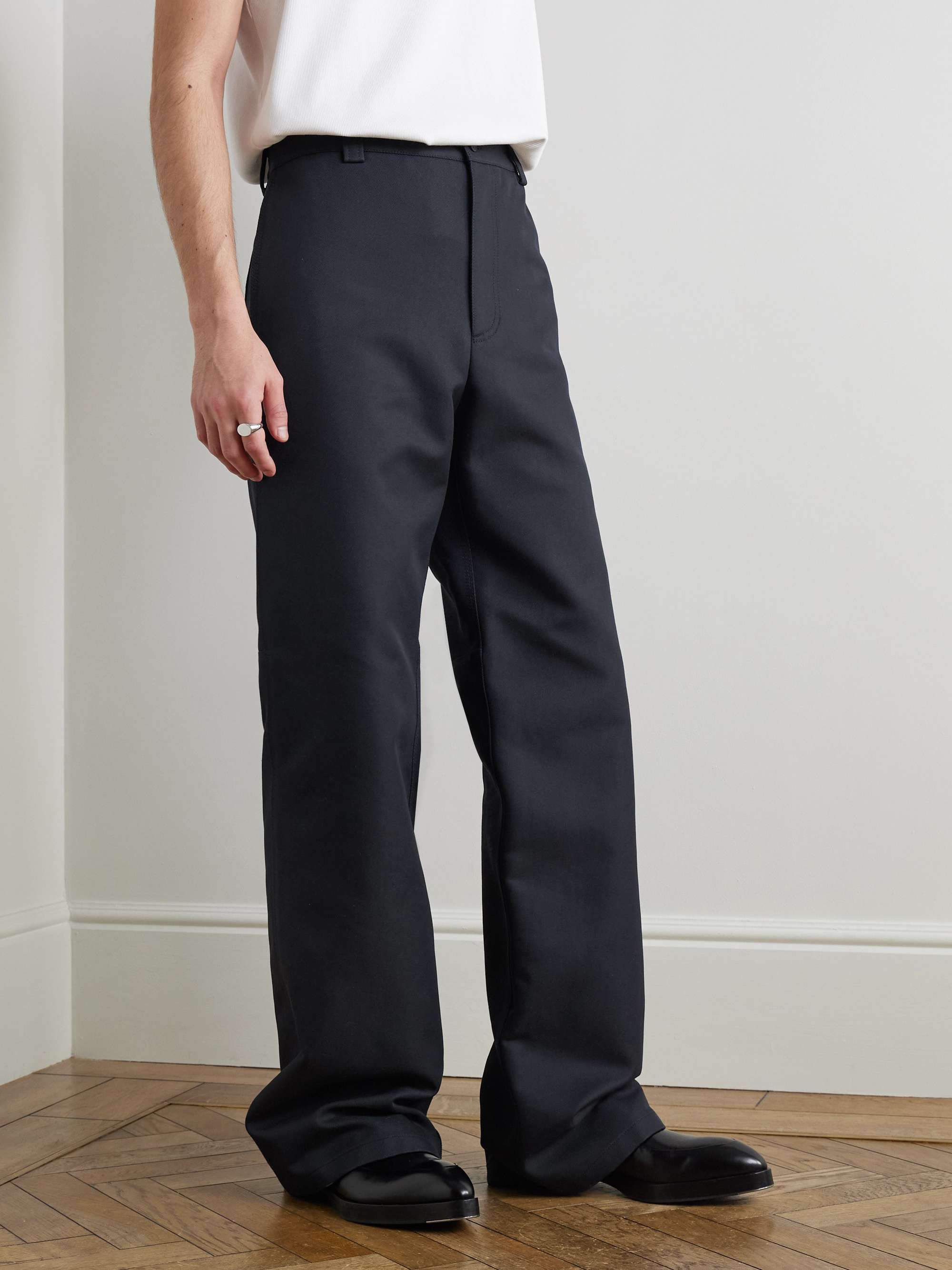 Wide-Leg Logo-Embellished Cotton-Blend Gabardine Trousers view