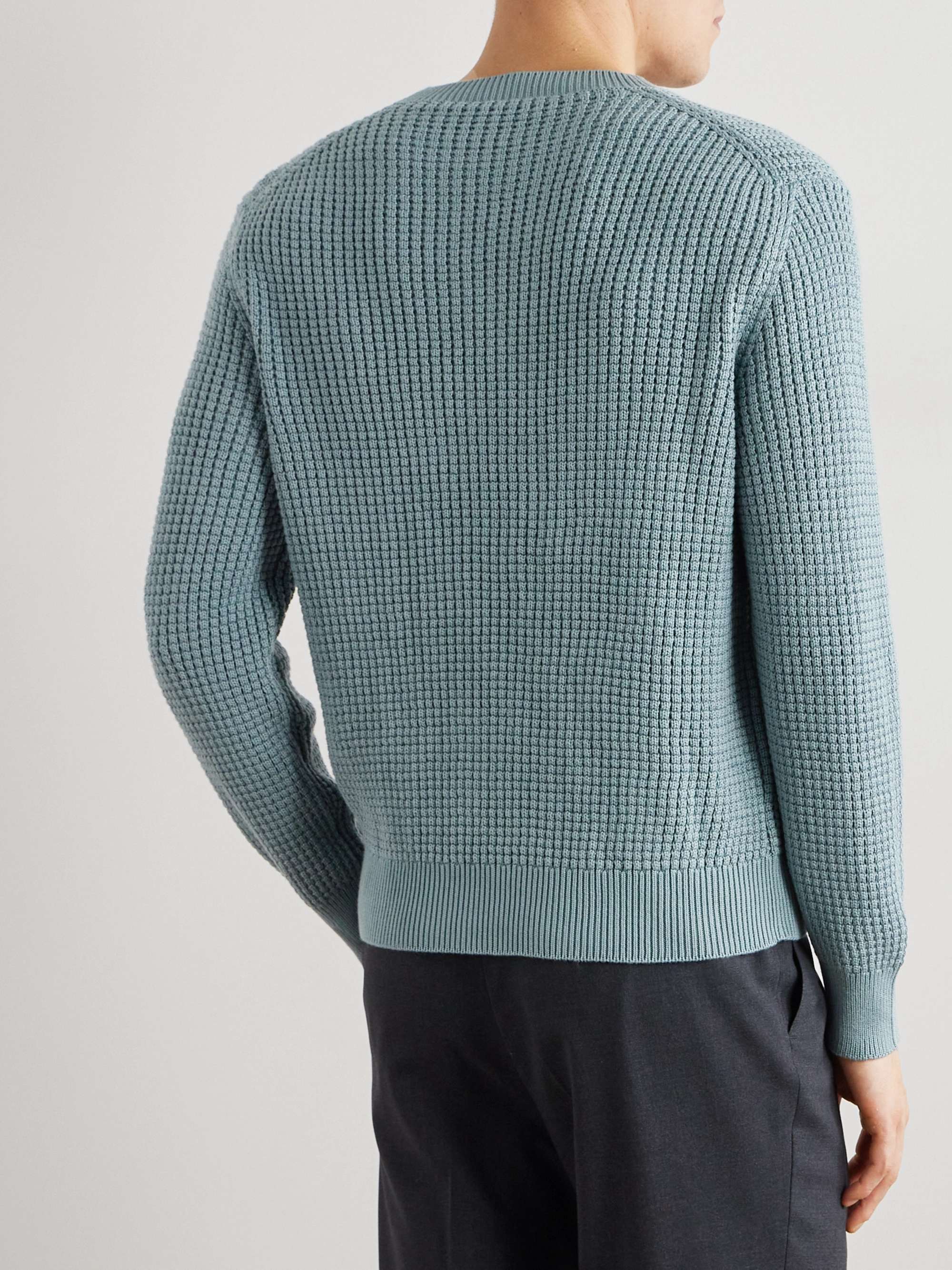 Waffle-Knit Cotton and Modal-Blend Sweater view
