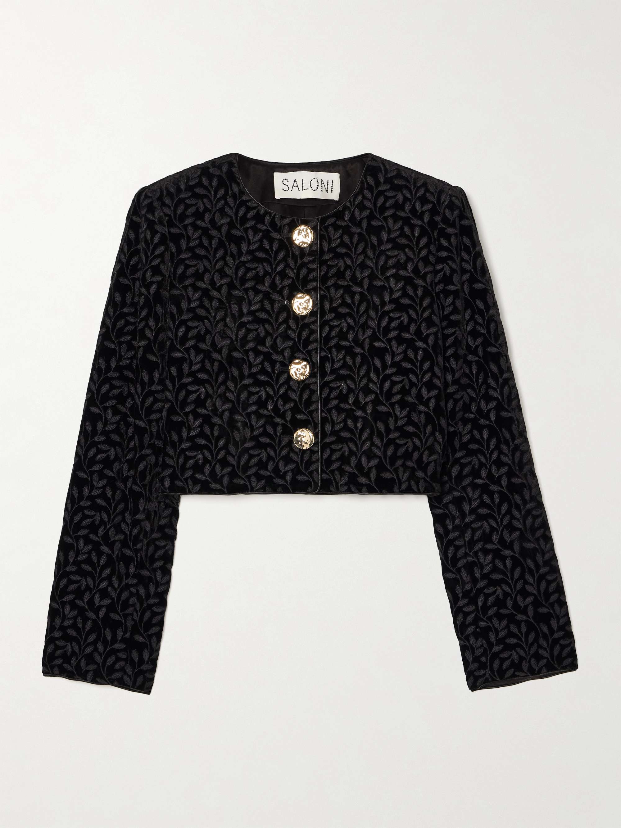 Vika cropped satin-trimmed velvet-jacquard jacket hero visual