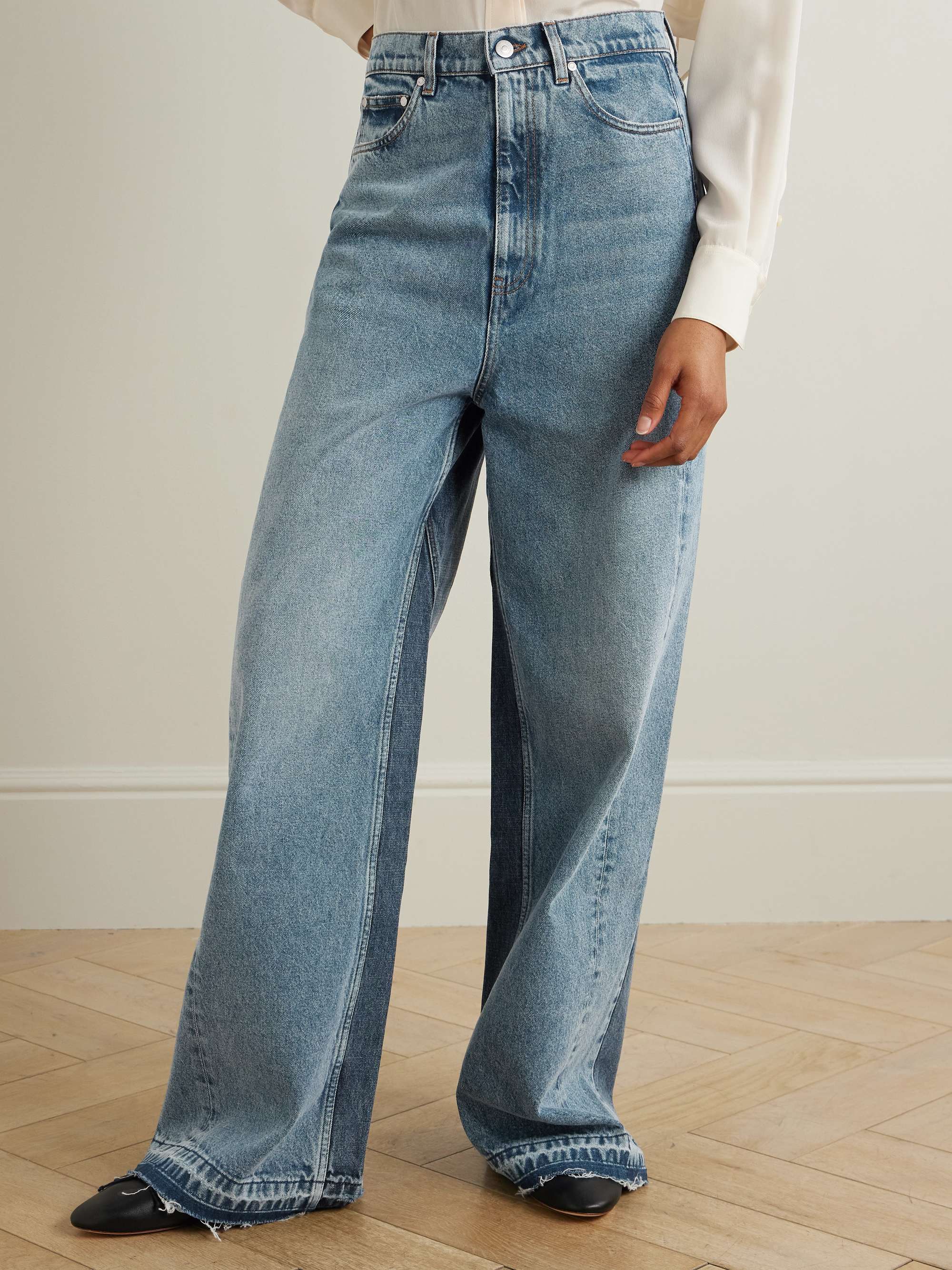 Frayed two-tone mid-rise wide-leg jeans view