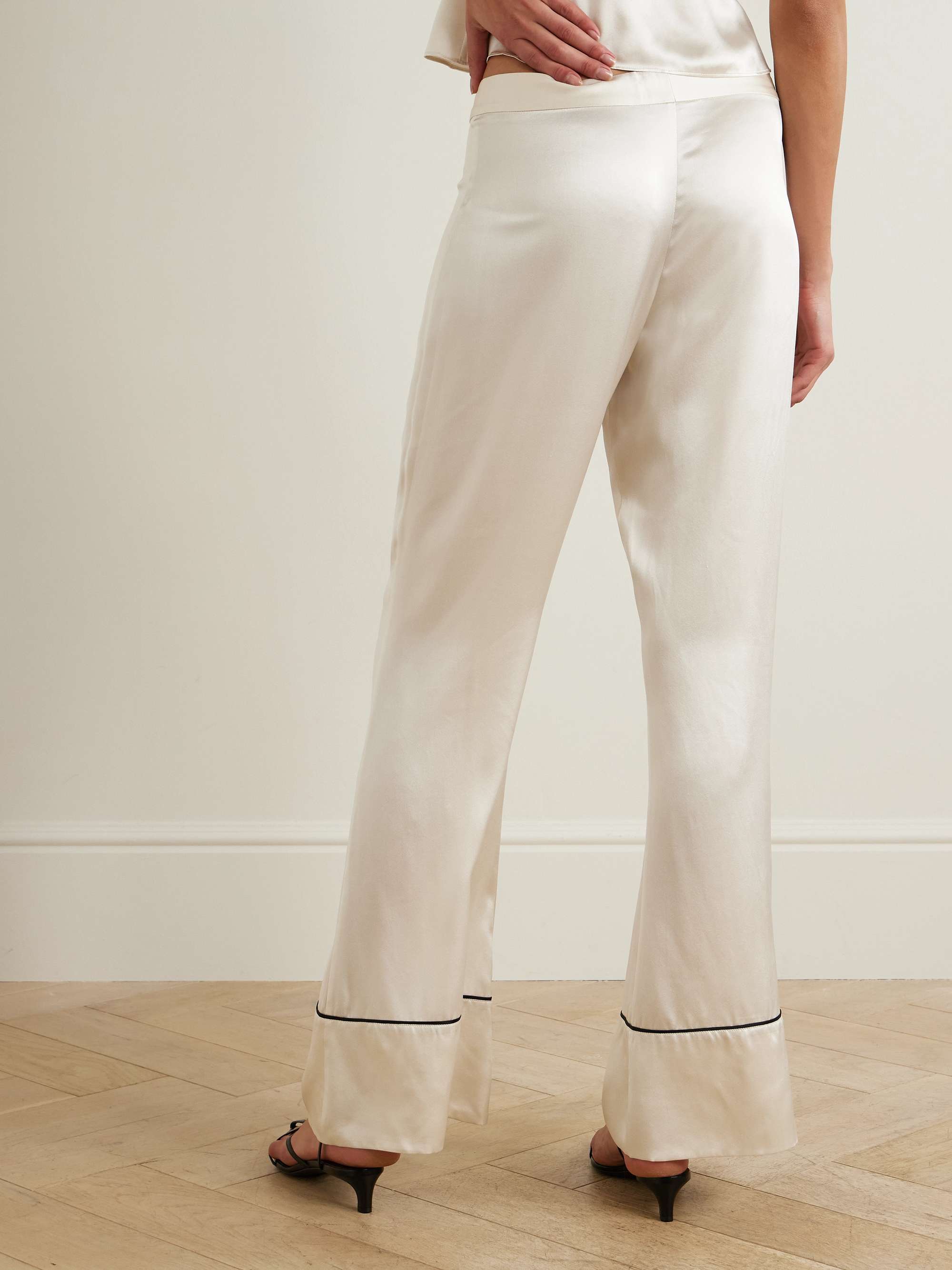 Piped silk-charmeuse wide-leg pants view