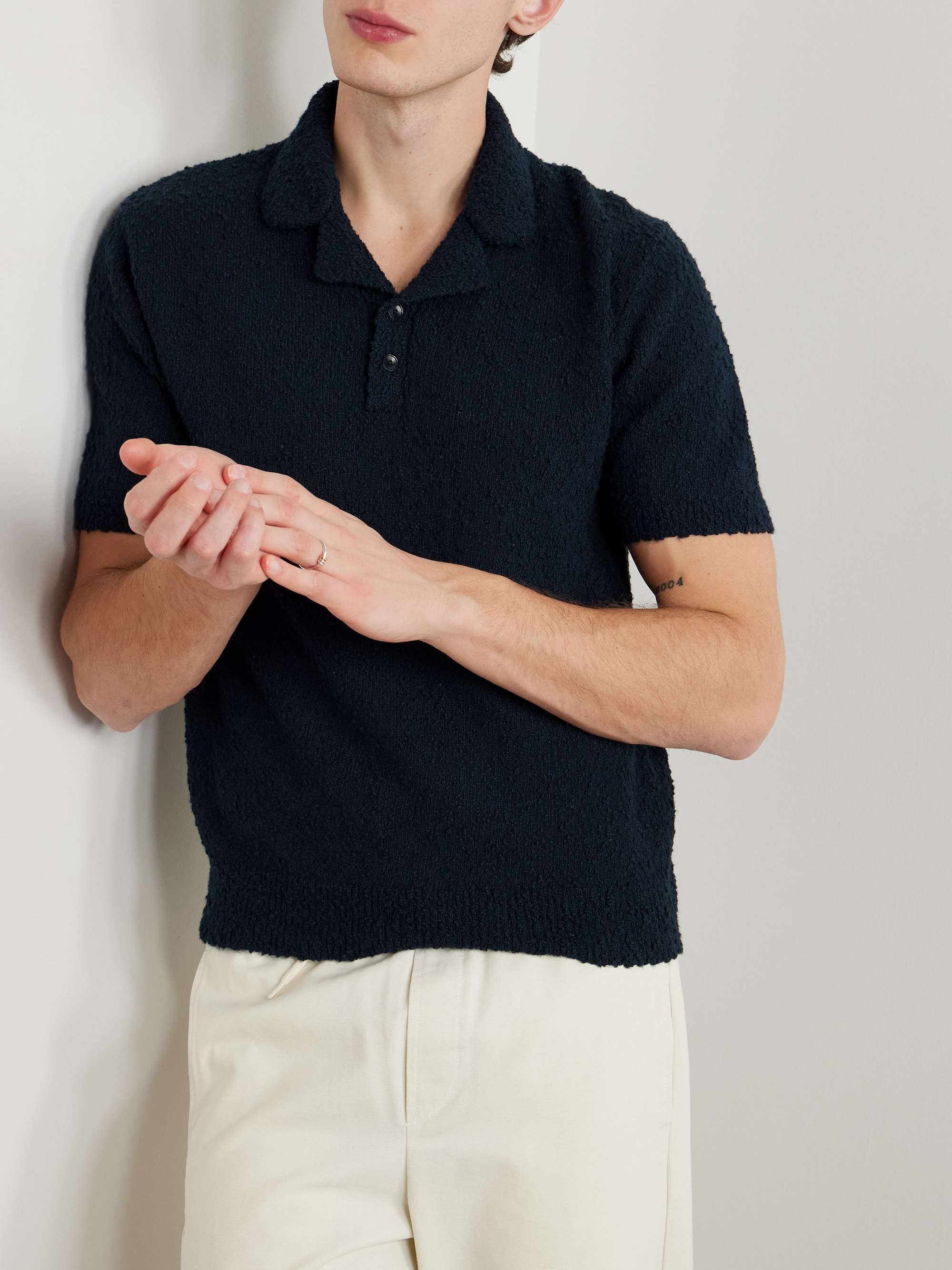 Organic Cotton-Blend Bouclé Polo Shirt view