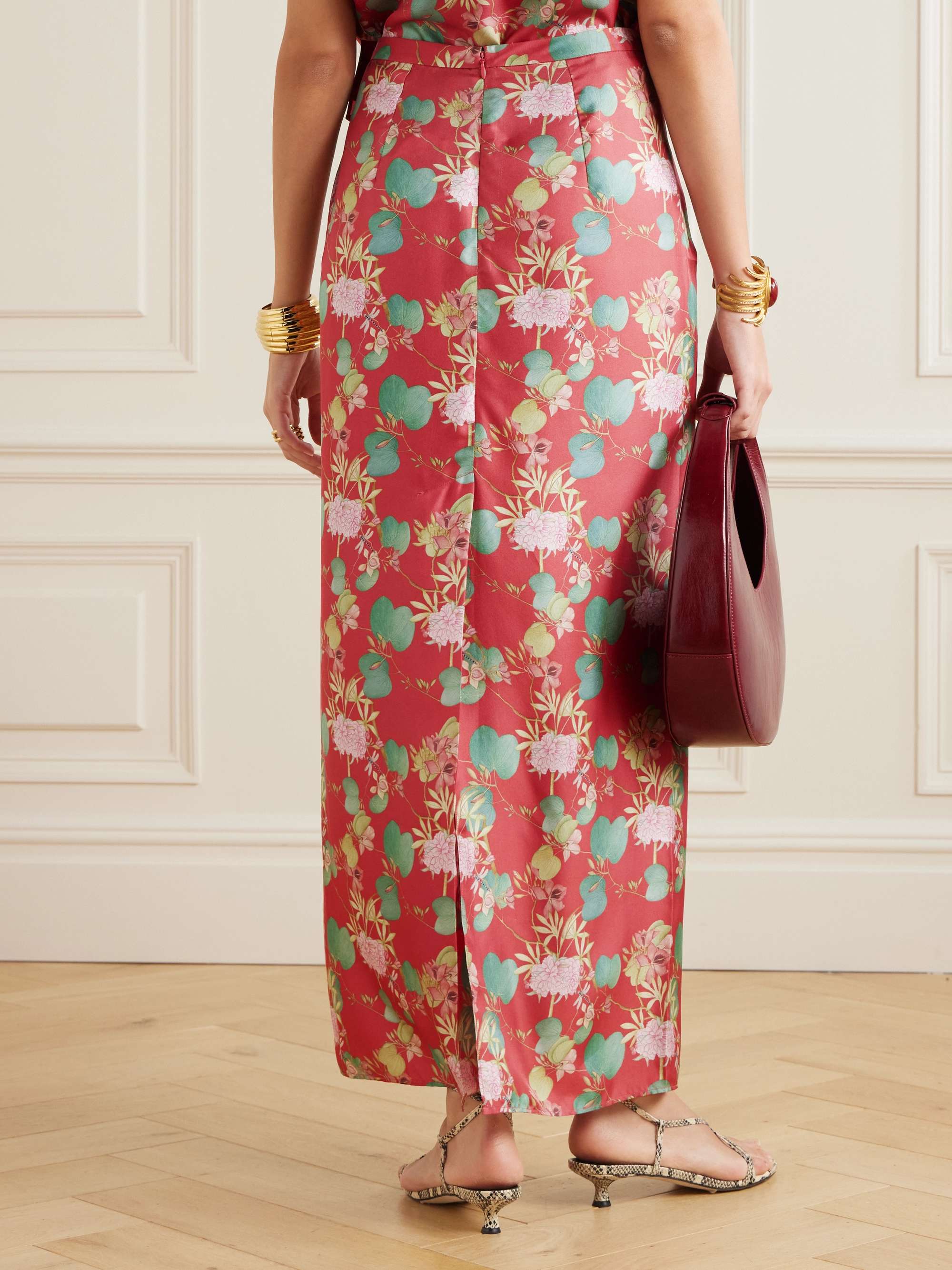 Laurelle Dragonfly floral-print silk-twill maxi skirt view