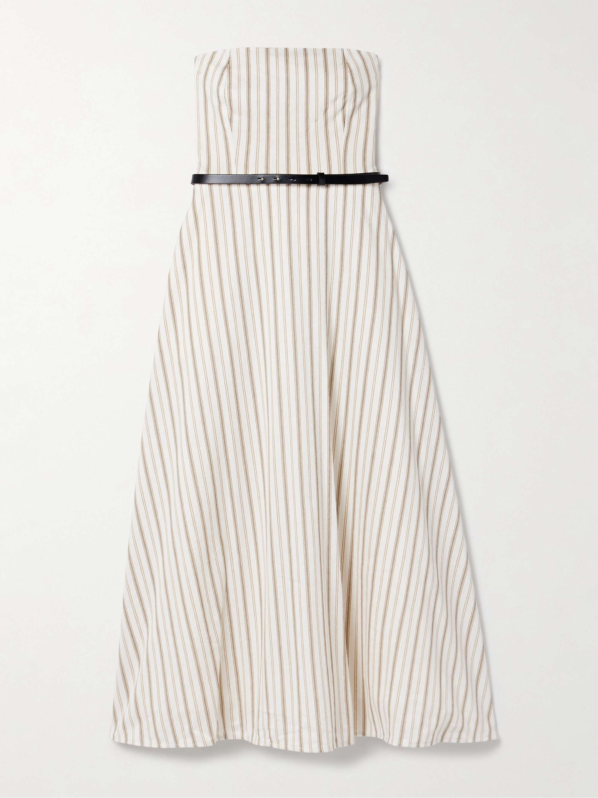 Fervida belted strapless striped cotton and linen-blend midi dress hero visual