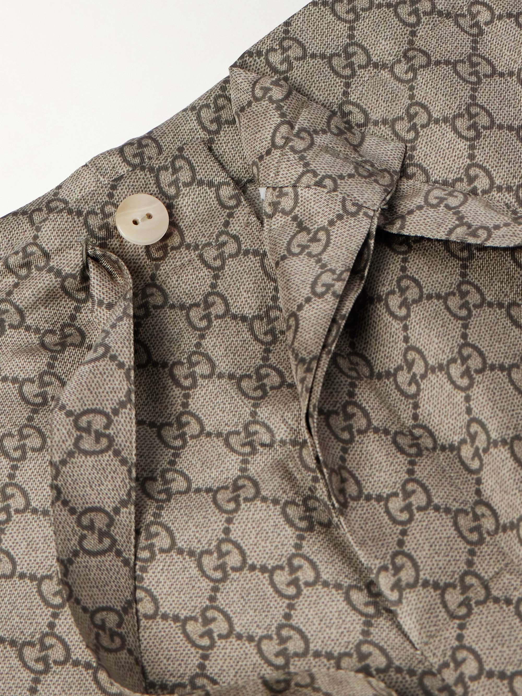 Straight-Leg Monogrammed Silk Trousers view
