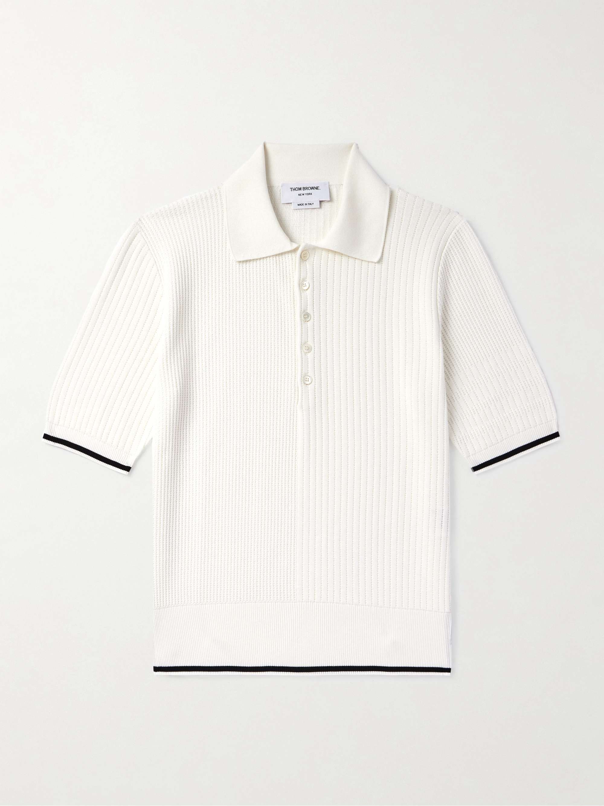 Half & Half Striped Textured Cotton Polo Shirt hero visual