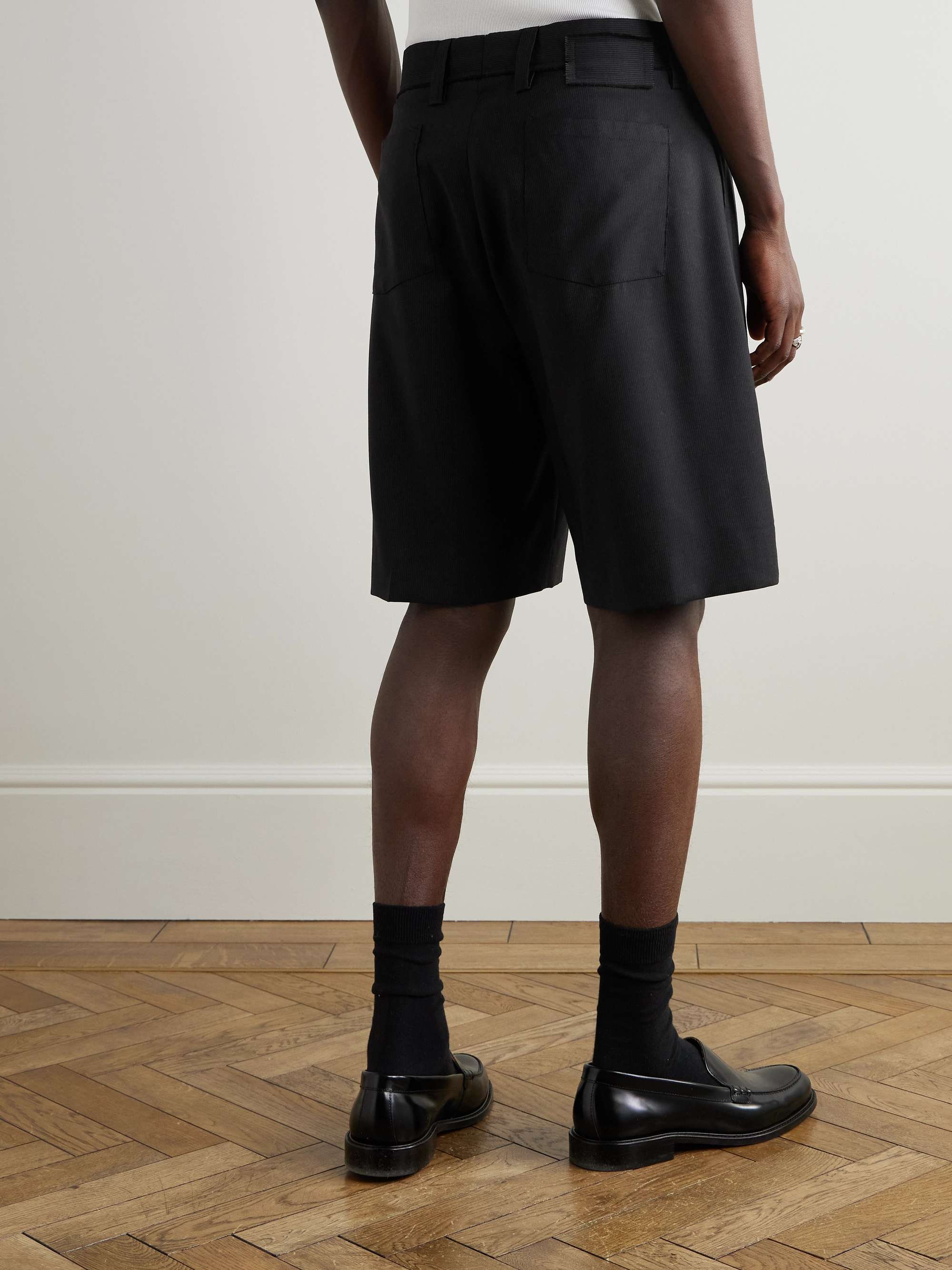 Classic Straight-Leg Pleated Striped Wool Shorts view